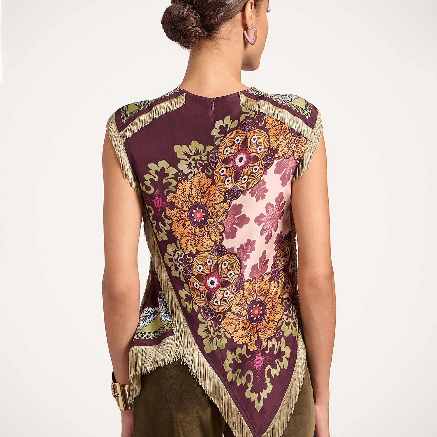 La Doublej Floral-print Fringed Scarf Top