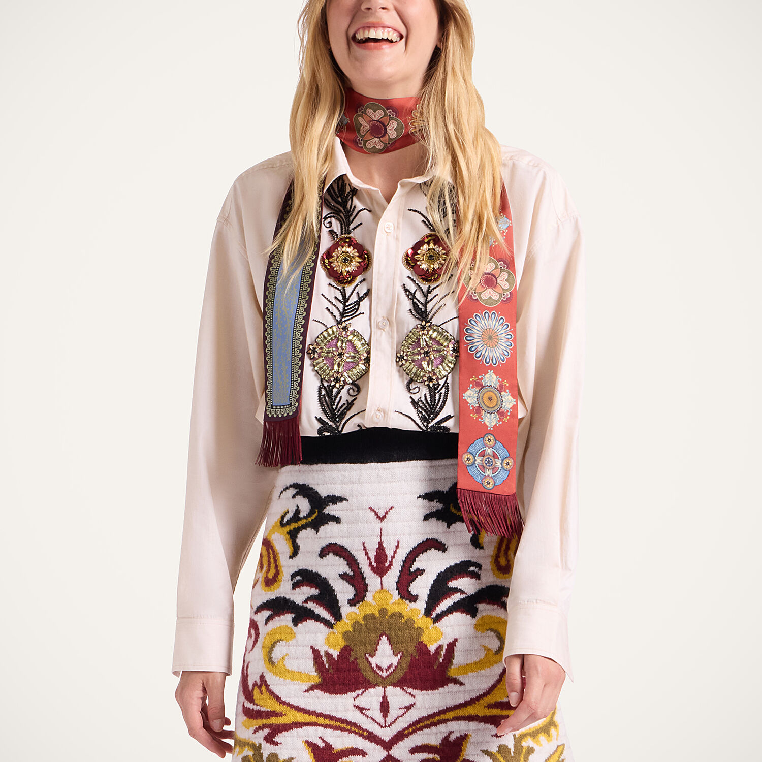 La Doublej Floral-pattern Knitted Skirt