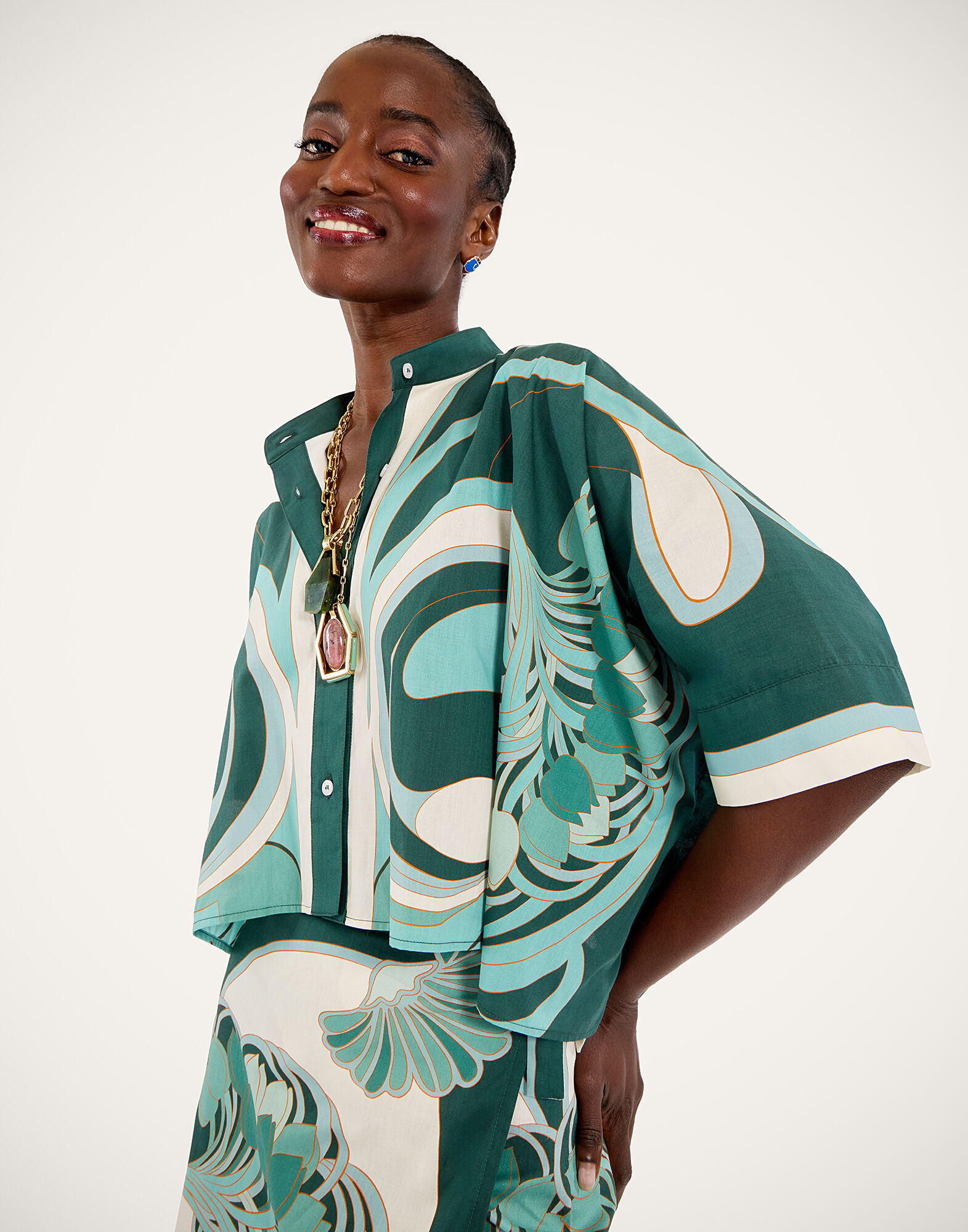 La DoubleJ Mini Foulard Shirt Blooming Tulip Plac&eacute;e Mint SHI0091COT056BTU01GR11