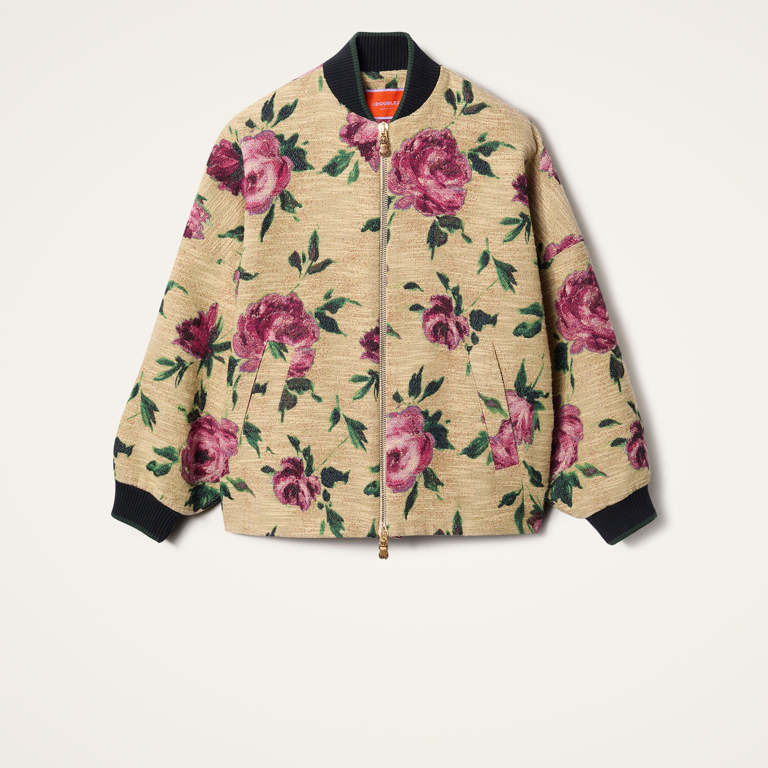 La Doublej Brooklyn Bomber Jacket In Roses Light Beige