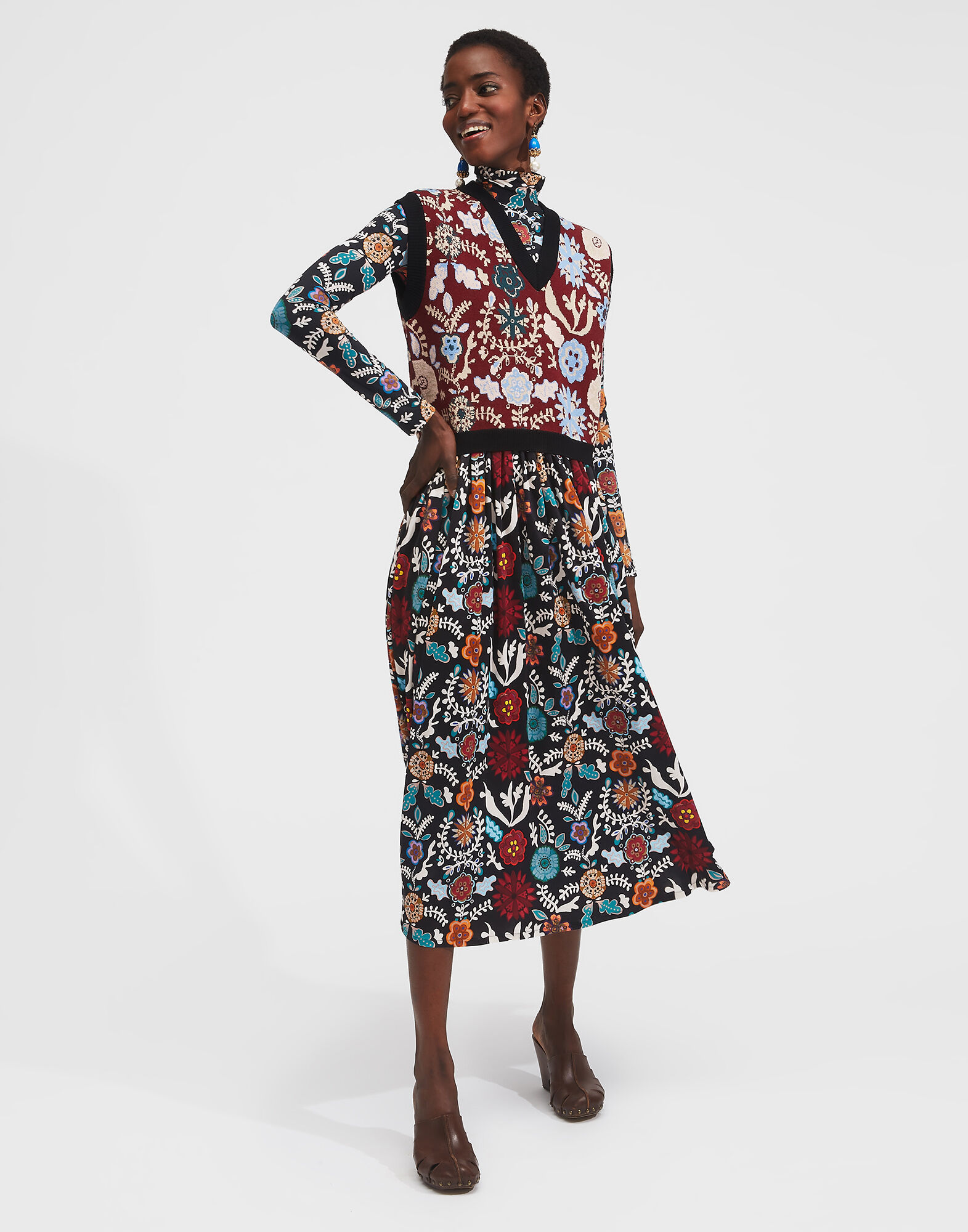 LaDoubleJ Sweater Vest Fire Flower Bordeaux PUL0050KNI035FIR0002