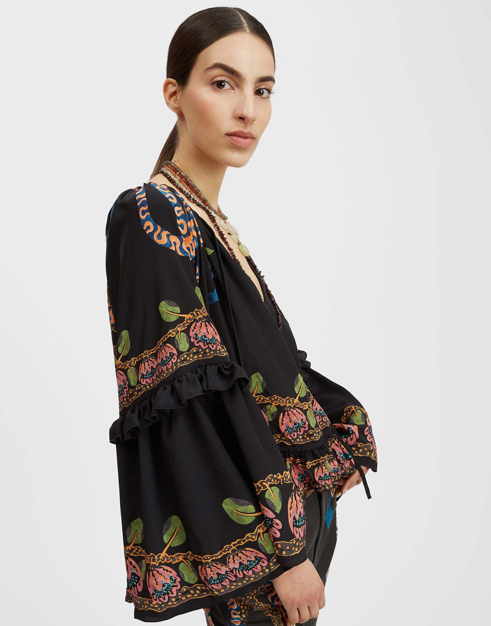 Boho Blouse in Eve Black for Women La DoubleJ