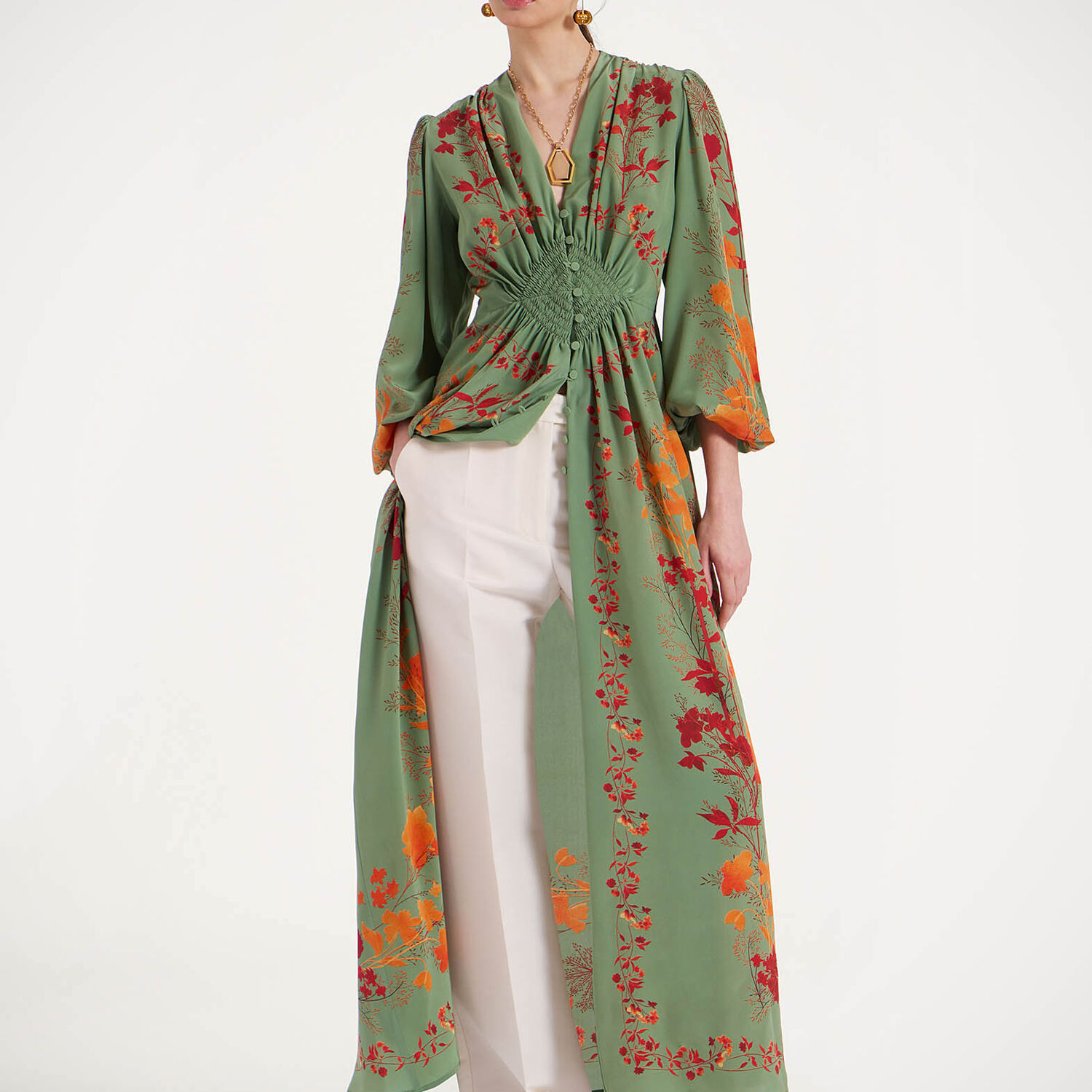 La Doublej Camerino Maxi Dress In Woodland Placée Green & Orange