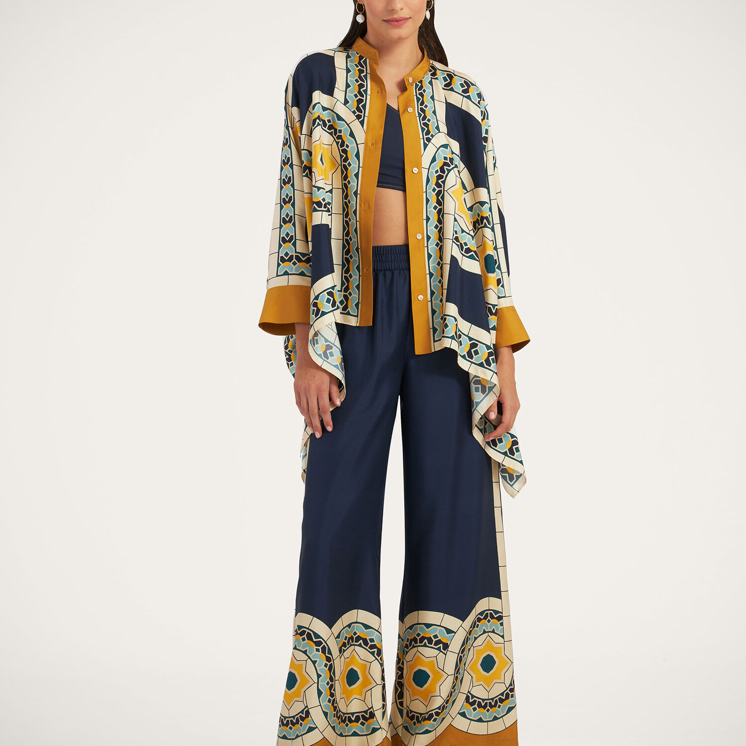 La Doublej La Double J Printed Silk-twill Trousers In Mudejar Placée Blue