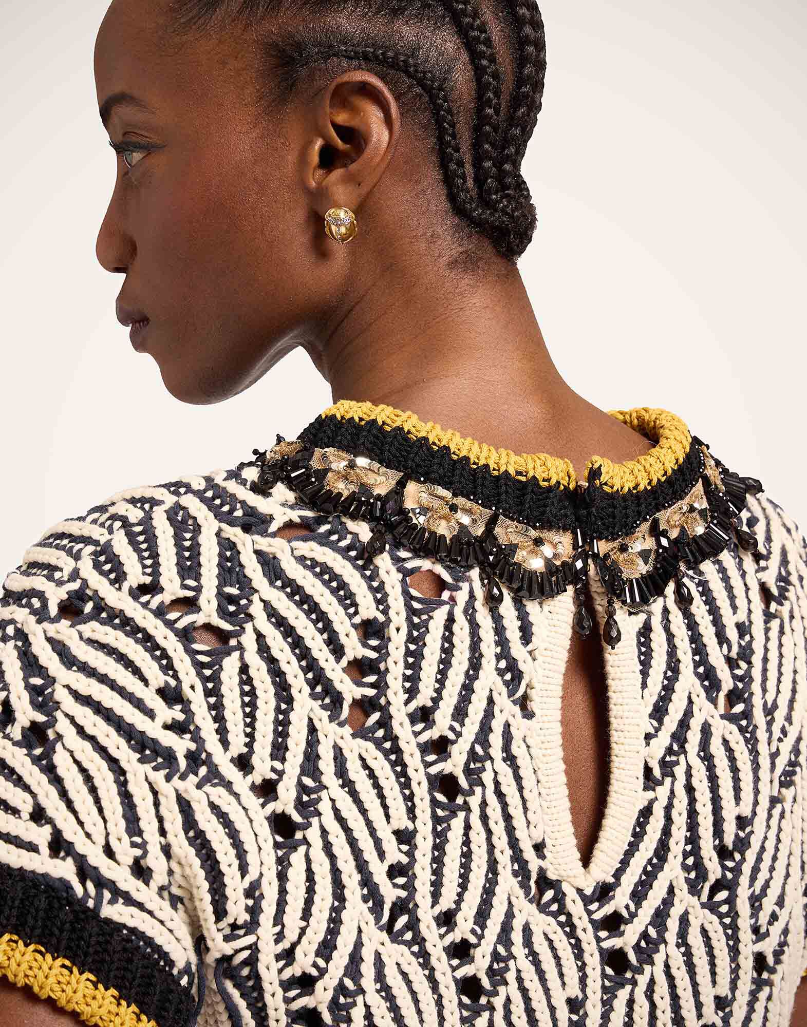 La DoubleJ Picture Top Bicolor Navy & Ecru PUL0366KNI198VA470BU06