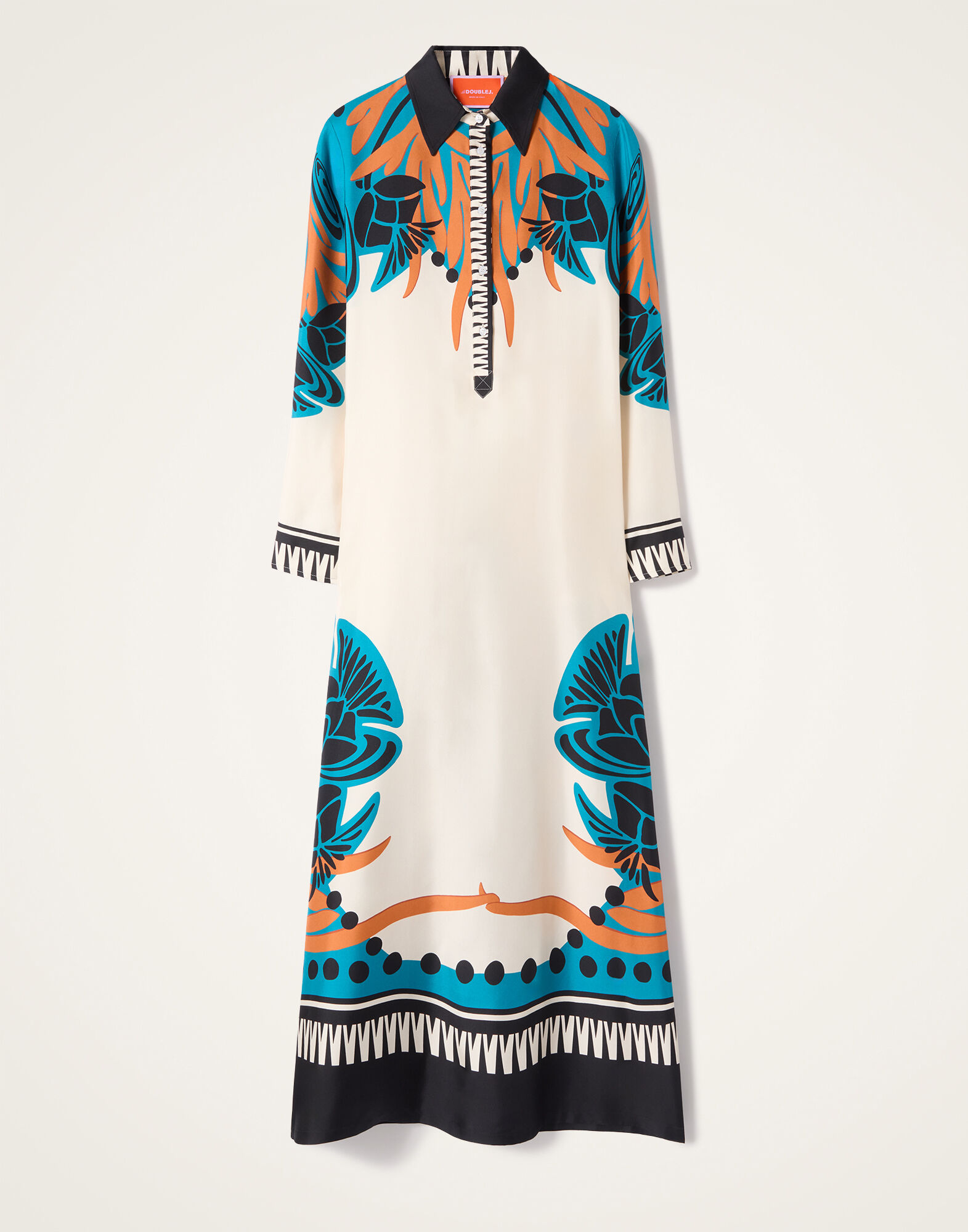 La DoubleJ Chemise Swing Dress Florence Plac&eacute;e Ivory DRE1090SIL006FLO02WH04