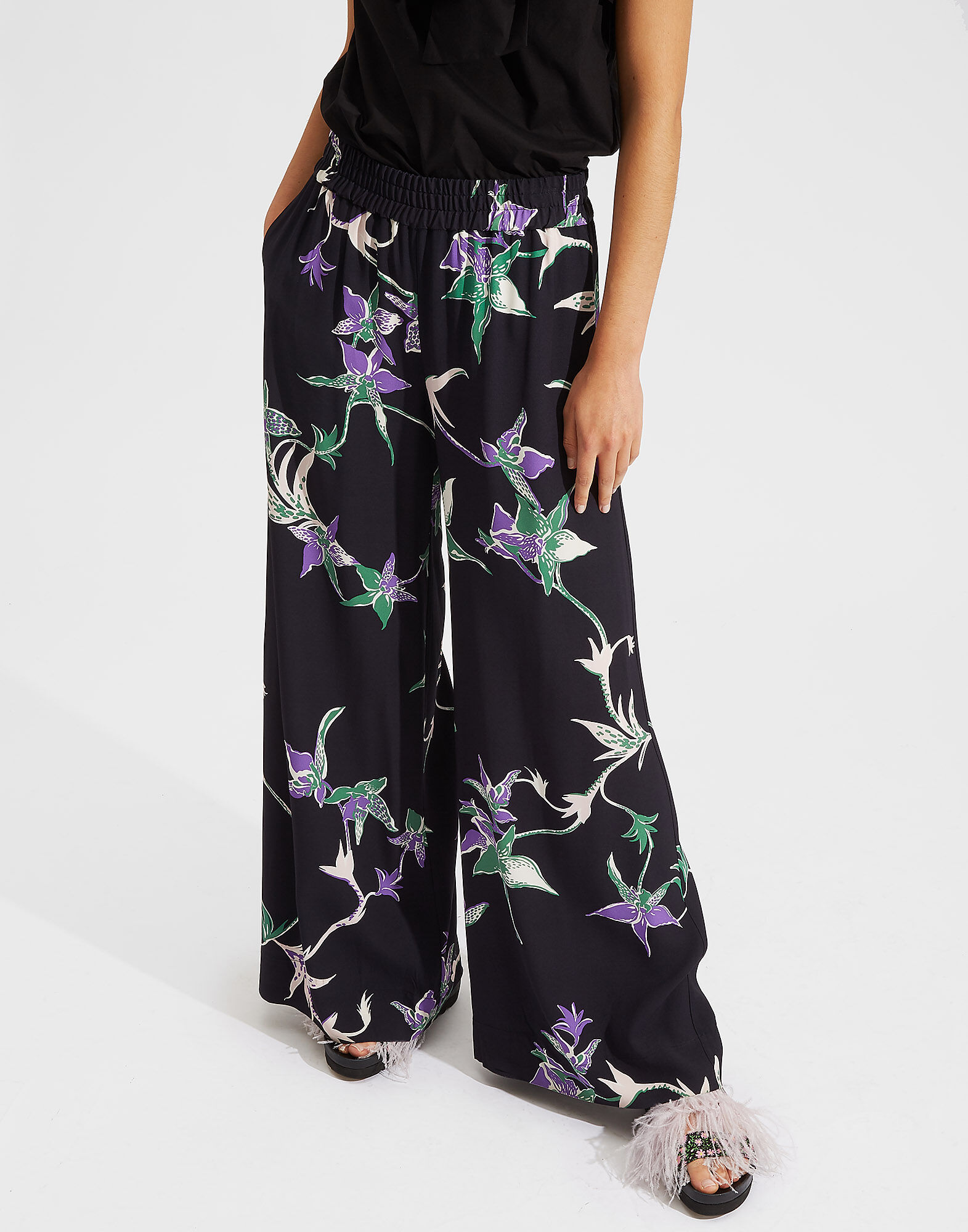 LaDoubleJ Palazzo Pants Orchidee Nero TRO0003SAB001ORC0003