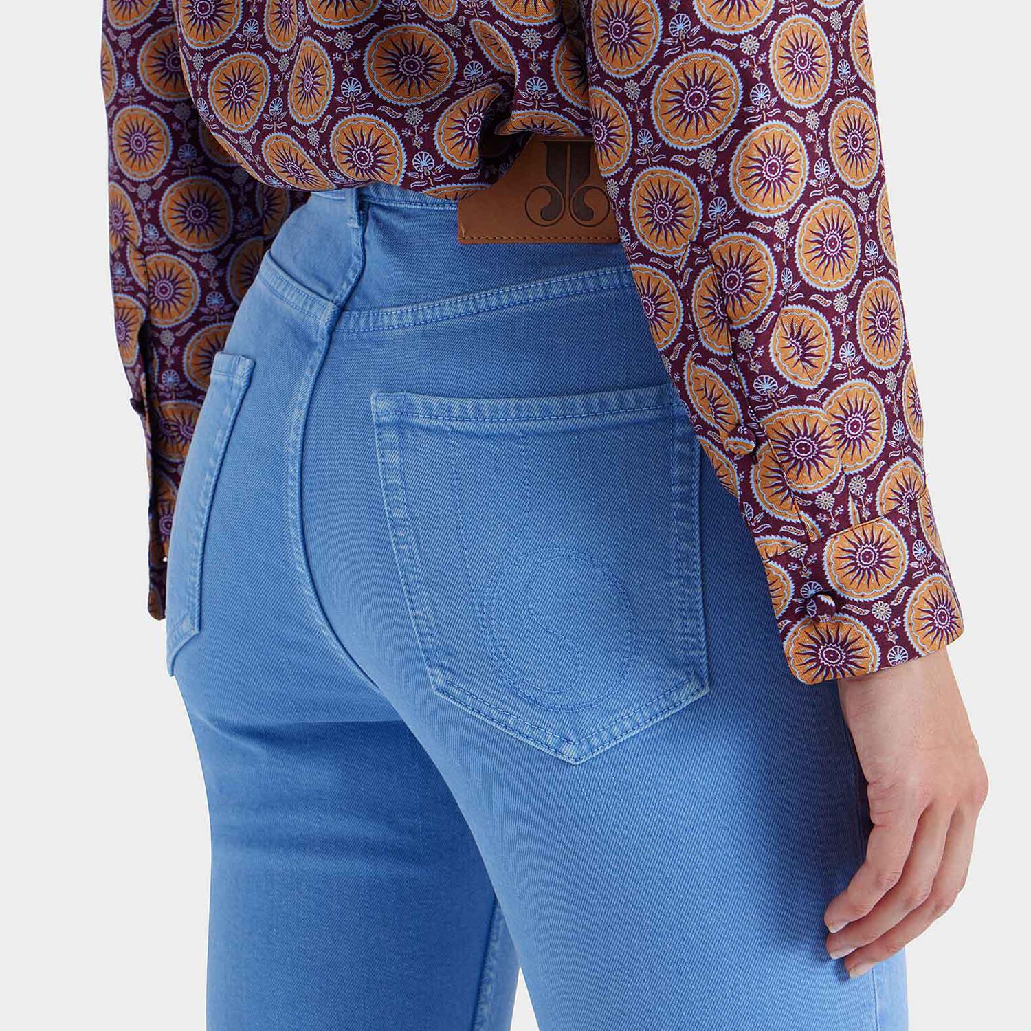 Shop La Doublej Fancy Crop Jeans (with Feathers) In Light Blue