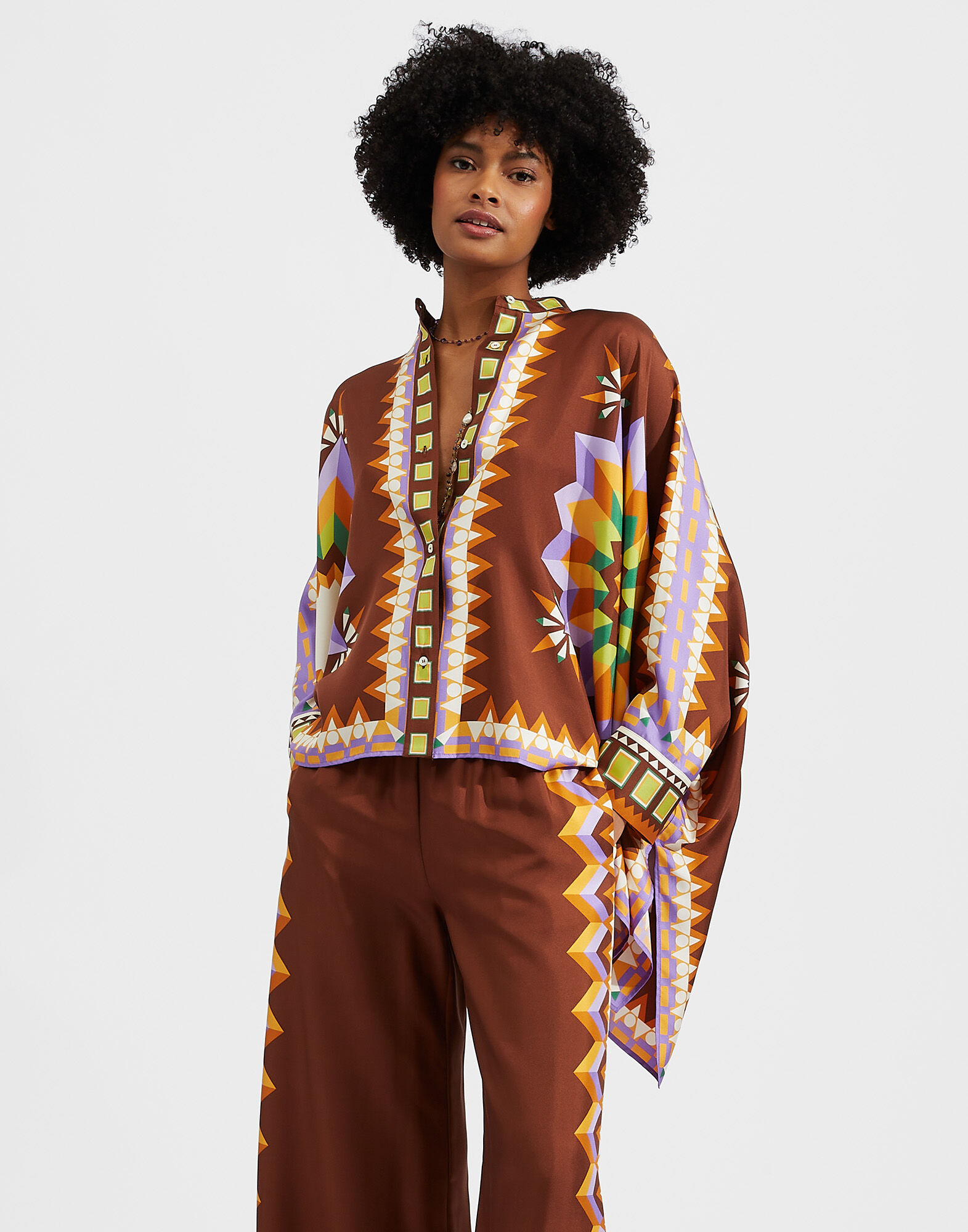 La DoubleJ Foulard Shirt Sunset Moro Plac&eacute;e SHI0059SIL006SUS0002