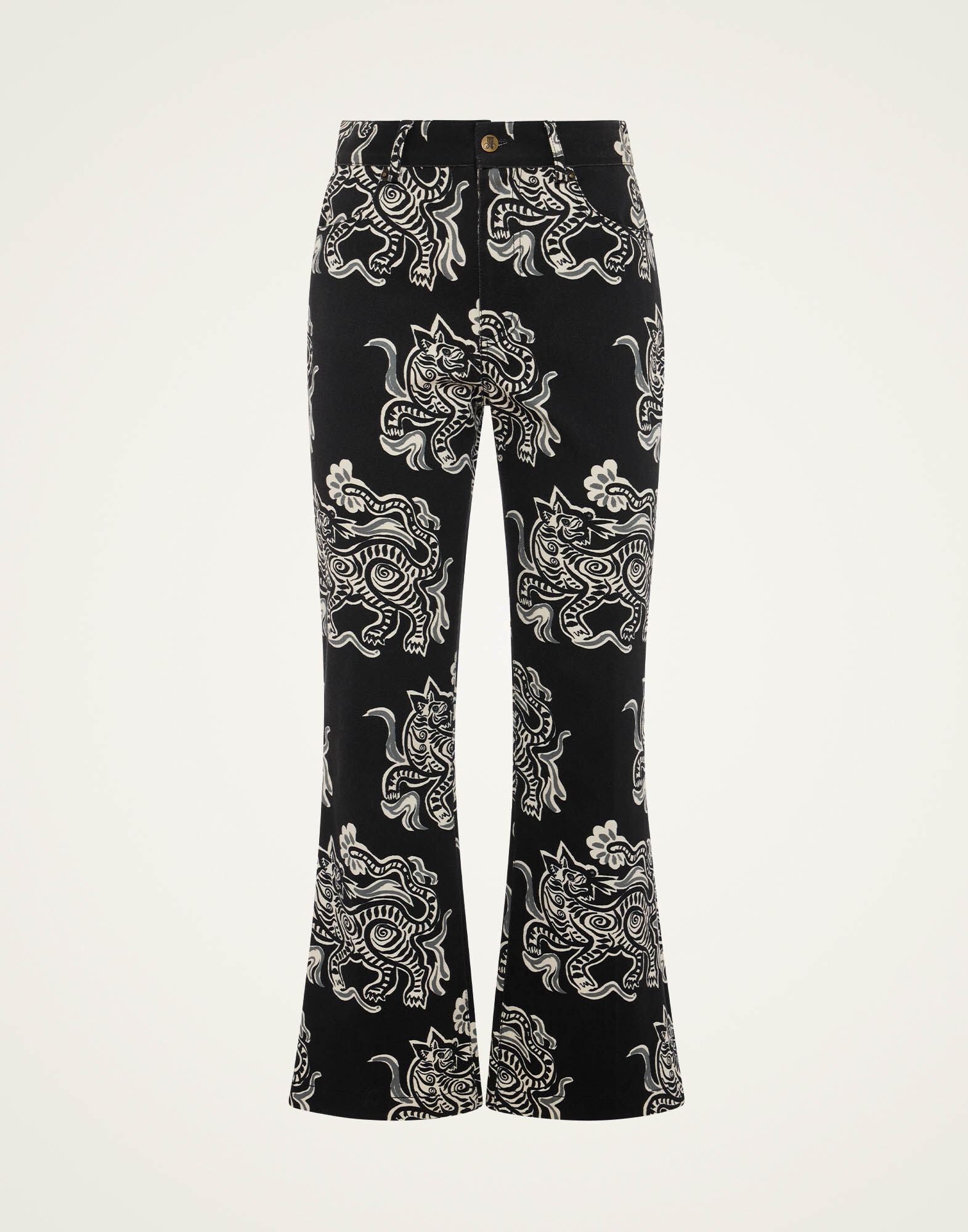 La DoubleJ The Cropped Flare Jean Crazy Tigers Black & White TRO0158COT063TIG01BL03