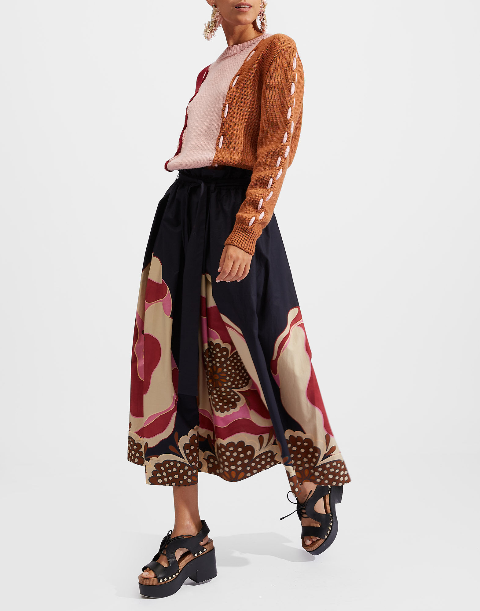 La DoubleJ Sardegna Skirt Poppies Fuxia Plac&eacute;e SKI0044COT015PPP0004