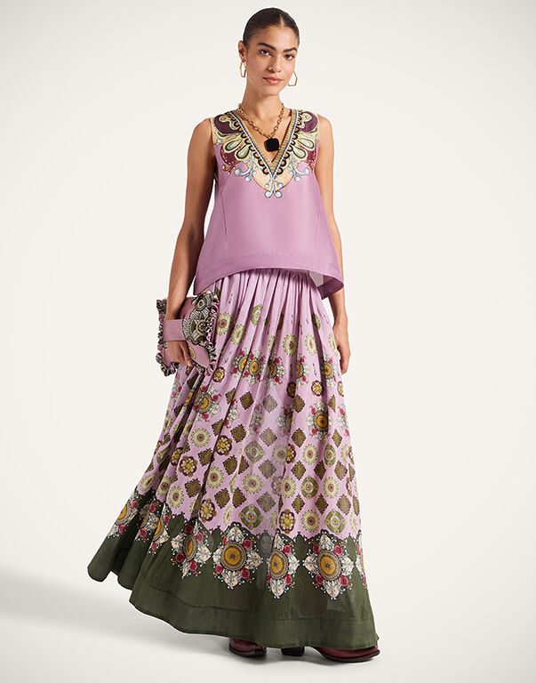 【La DoubleJ】 Big tieredコットンアンドシルク maxiスカート Big tiered cotton and silk maxi skirt in multicoloured - La