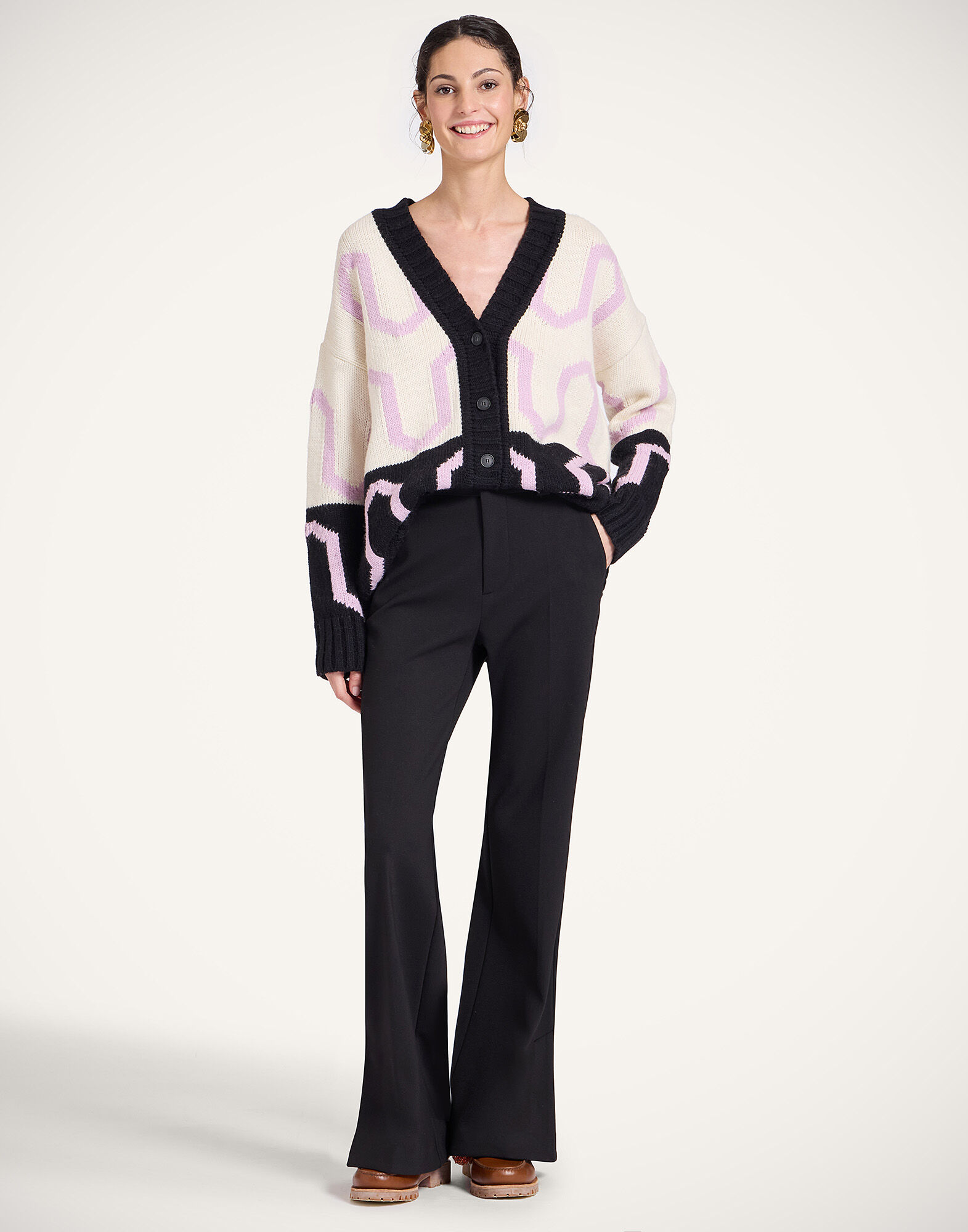 La DoubleJ Comber Cardigan Multicolor Ivory & Black PUL0344KNI134VA452BL01