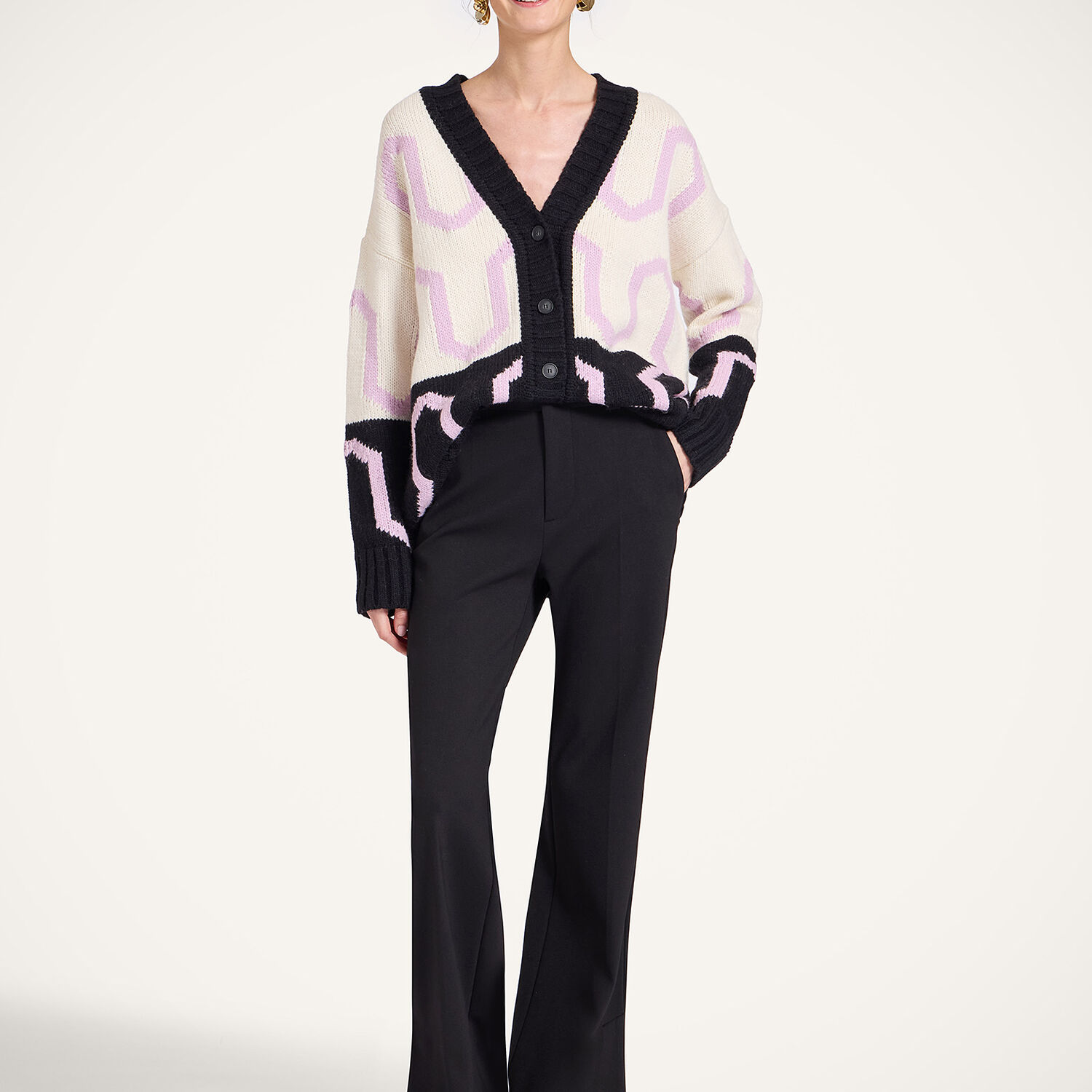  La Doublej Knitwear Women - Comber Cardigan Multicolor Ivory & Black L 46% Acrylic 34% Alpaca Wool 14% Polyamide 6% Polyester 
