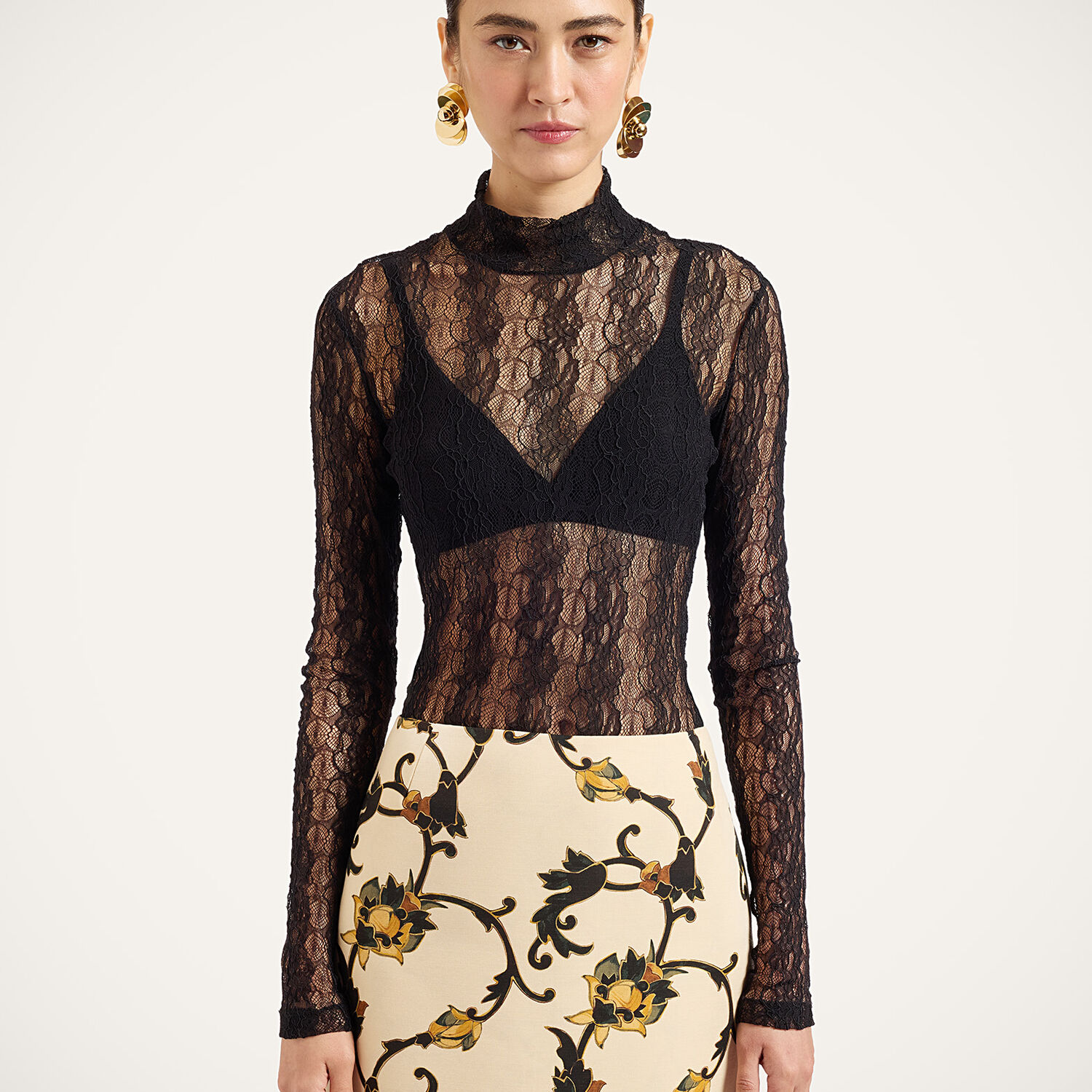 La Doublej Lacey Turtleneck In Solid Black