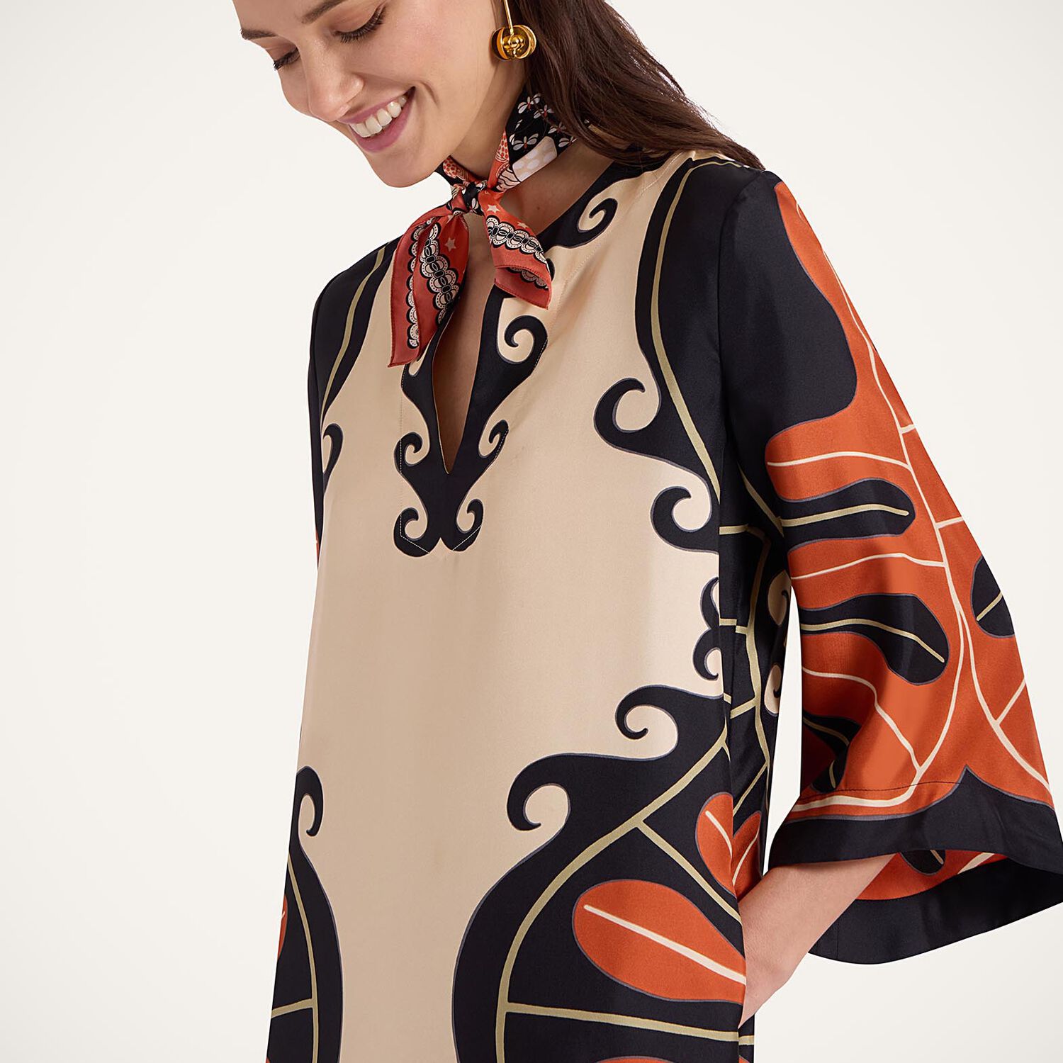 La Doublej Printed Kaftan Dress In Pacific Placée Dark Orange