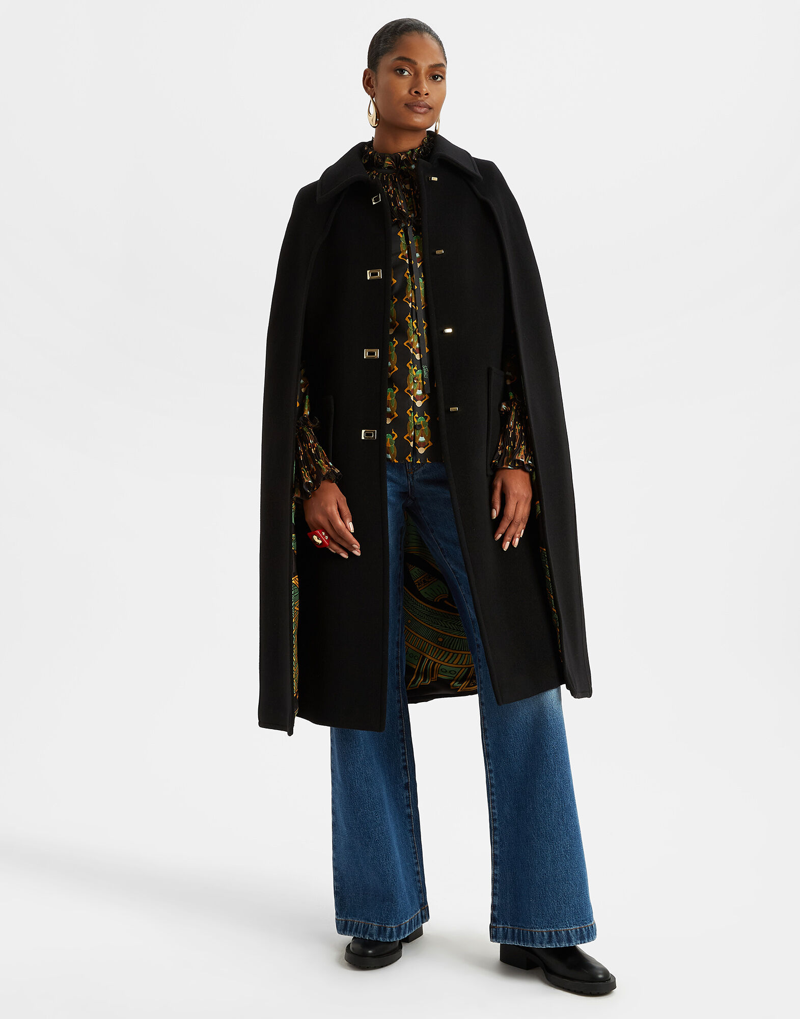 Mens black cape coat top