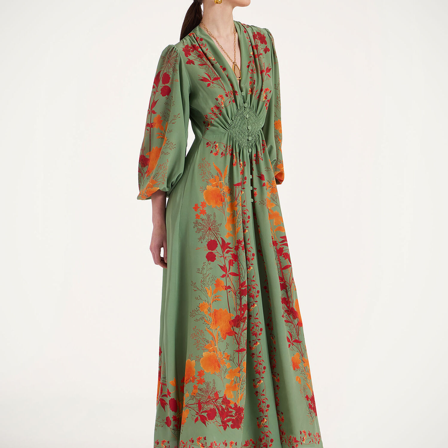 La Doublej Camerino Maxi Dress In Woodland Placée Green & Orange
