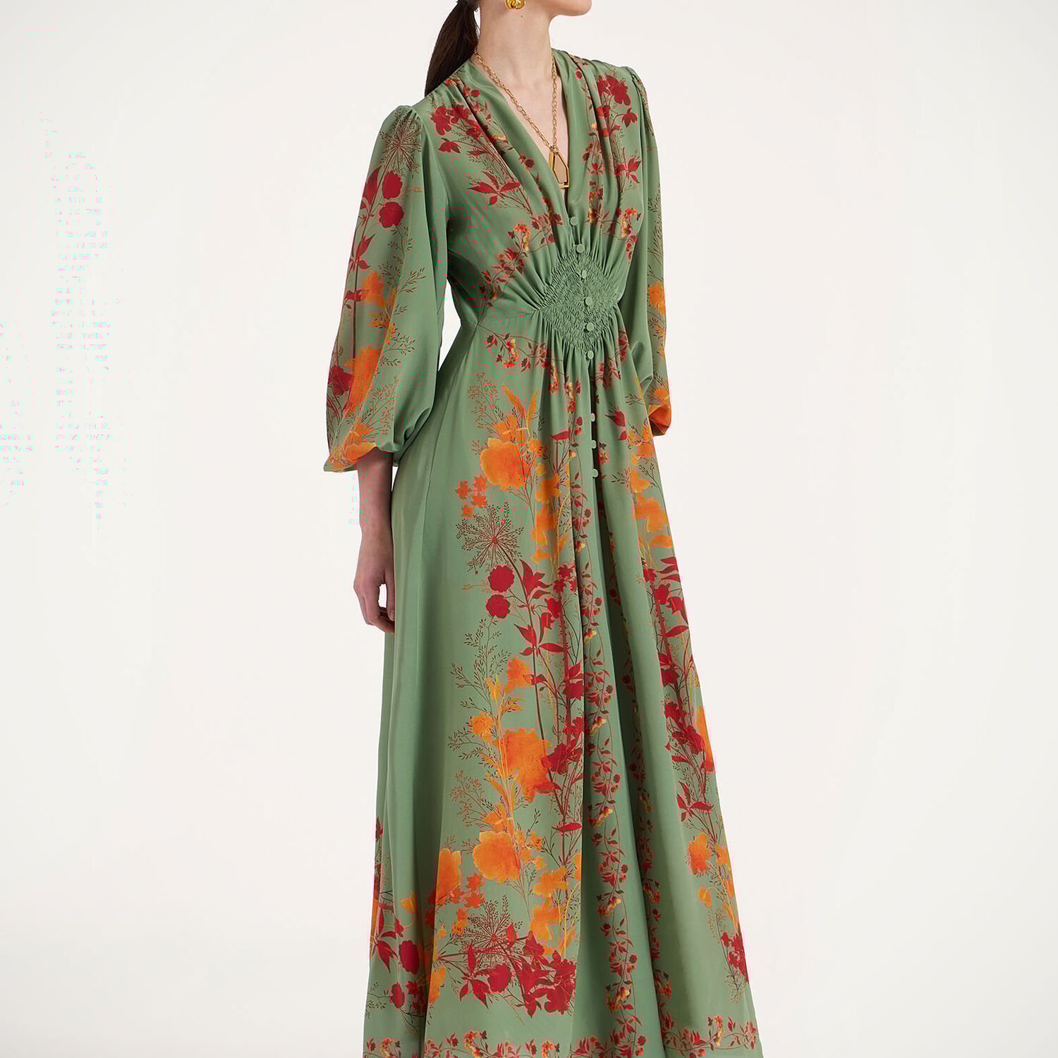 La Doublej Camerino Maxi Dress In Woodland Placée Green & Orange