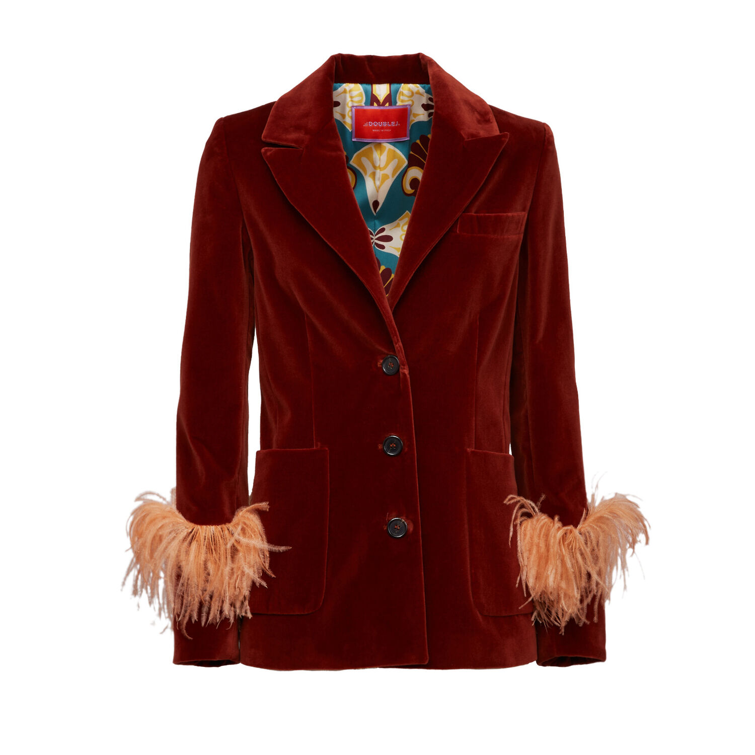 La Doublej Keaton Velvet Feather-cuff Blazer In Terracotta