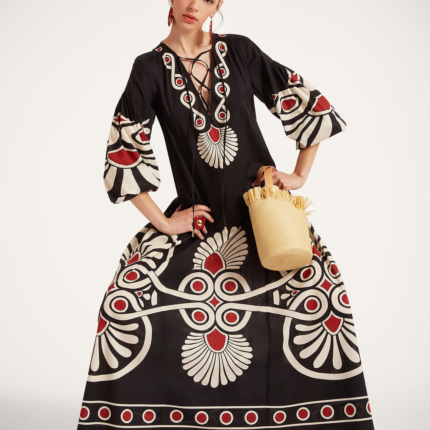 La Doublej Viviana Geometric-print Dress In Medallion Placée Black