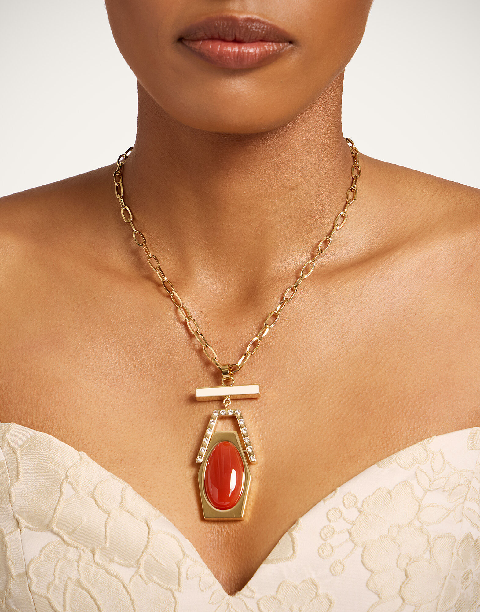 La DoubleJ Embellished Portal Necklace 24K Gold Plate & Red Agate NEC0023BRA003AGA01YE05