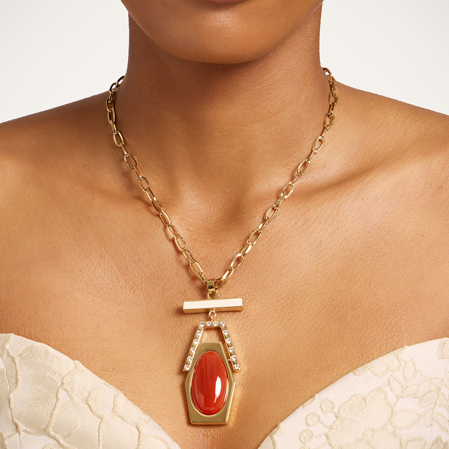  La Doublej Necklaces Women - Embellished Portal Necklace 24k Gold Plate & Red Agate One Size 55% Brass 35% Red Agate 5% Crystal 5% Polish 