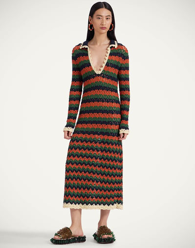 Perry Knit Dress in Multicolor Rust & Military for Women | La DoubleJ Perry Knit Dress in Multicolor Rust & Military for Women | La DoubleJ