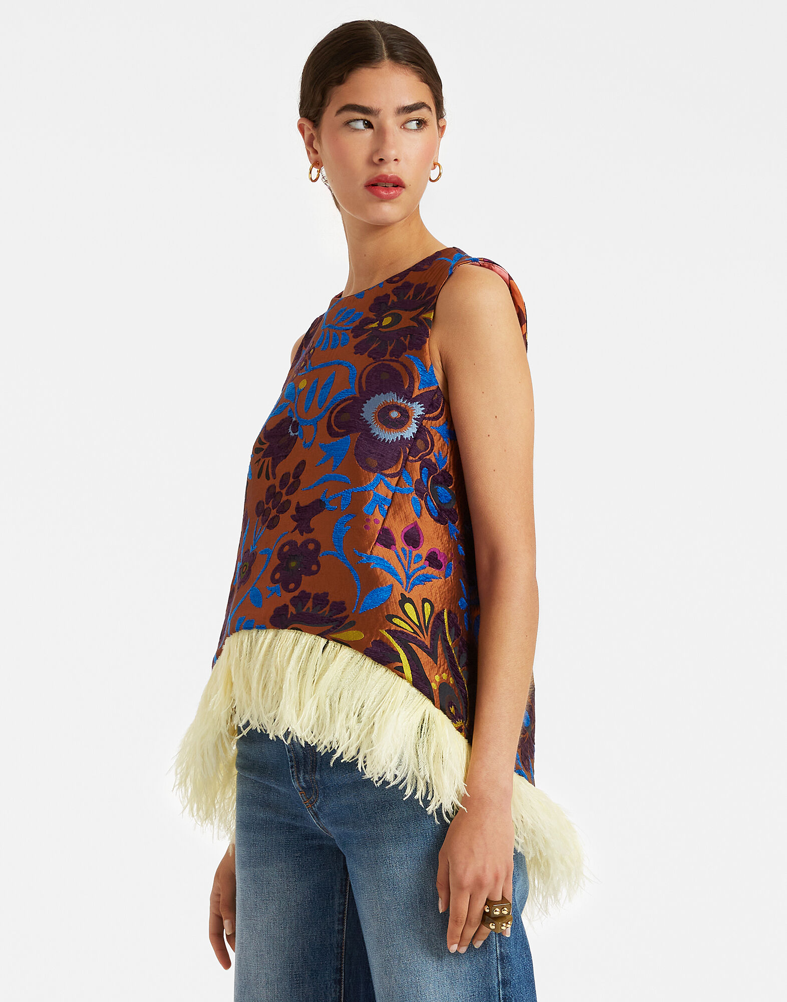 La DoubleJ La Scala feather-trim top - Yellow