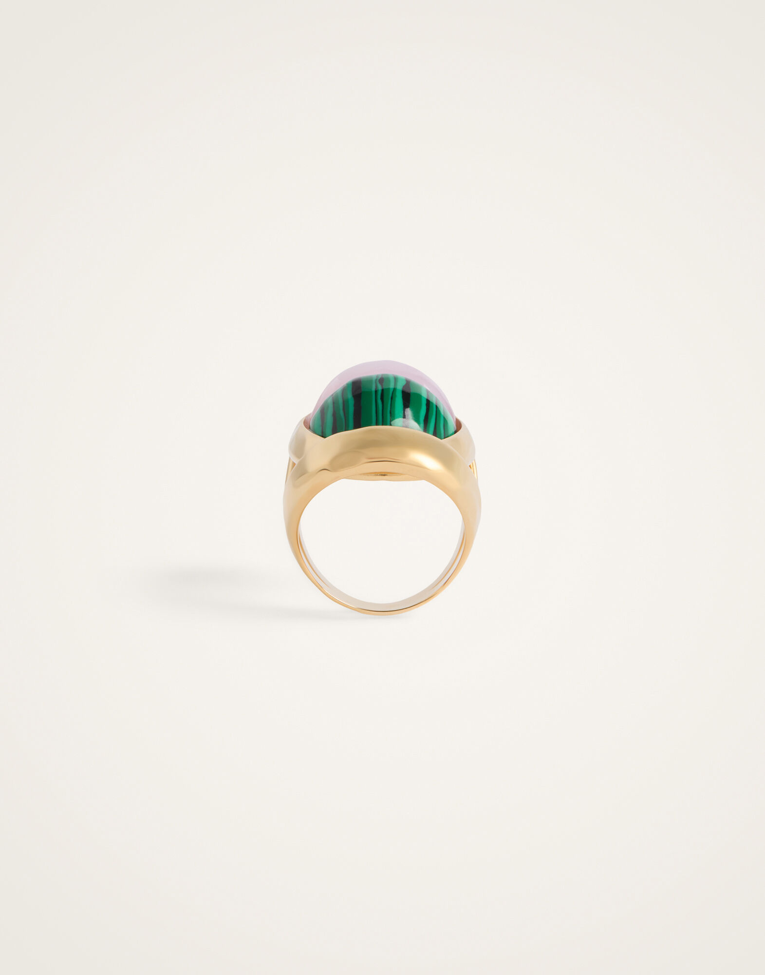 La DoubleJ Spells Ring 24K Gold Plate, Malachite, And Pink Quartz RIN0019BRA003VA537YE05