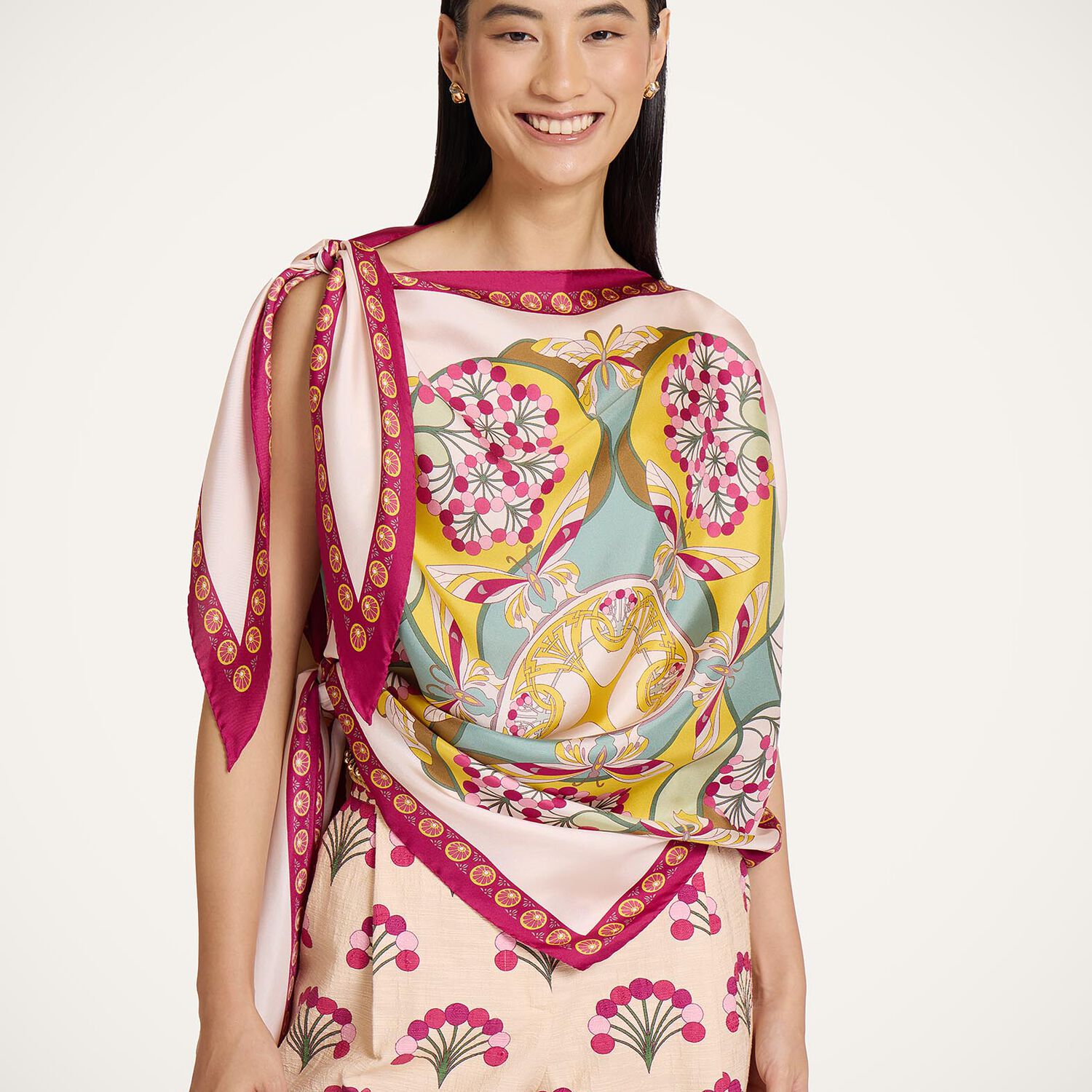  La Doublej Florette Placée Fuchsia Women - Full-on Foulard Florette Placée Fuchsia One Size 100% Silk 