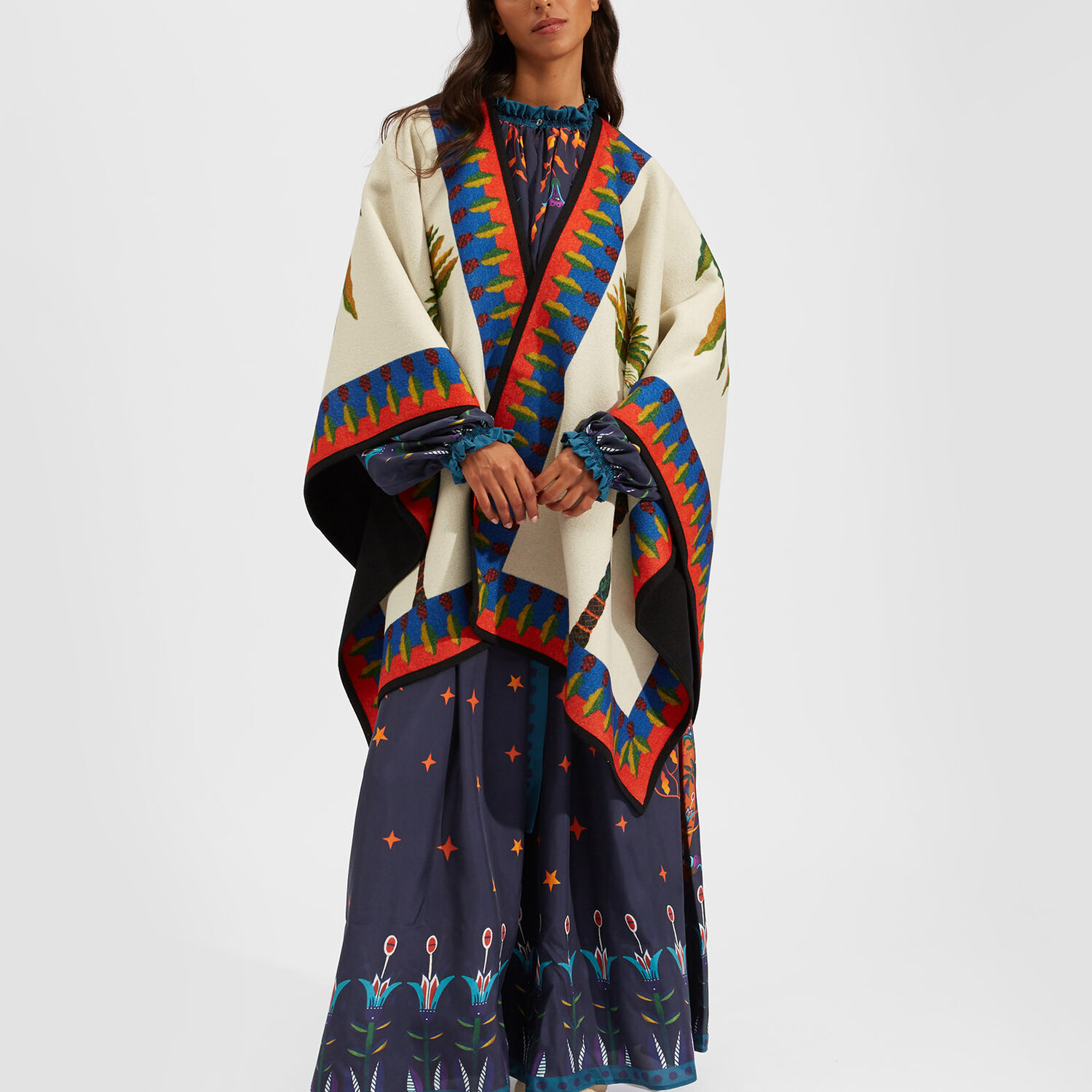La Doublej Graphic-print Poncho In Palme Placée