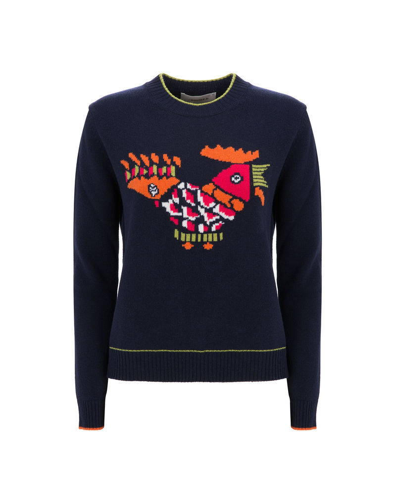 LaDoubleJ Intarsia Crew Neck Blu PUL0004KNI001BLU0001