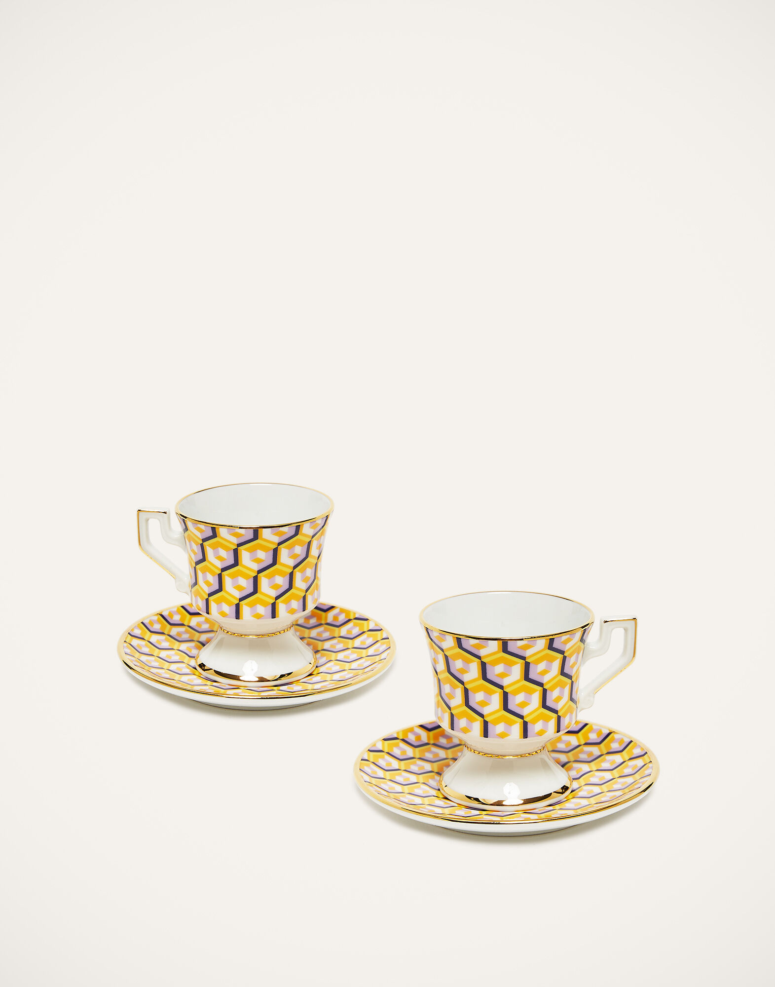 La DoubleJ Espresso Cup & Saucer Set of 2 Cubi Giallo DIS0007CER001CUB0009