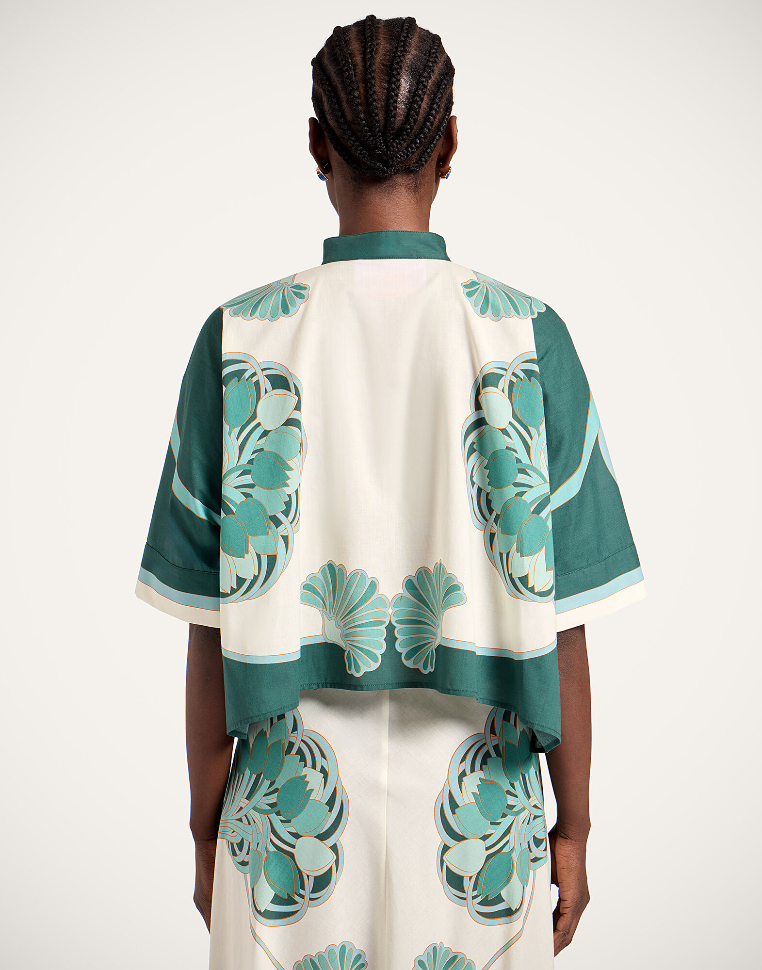 La DoubleJ Mini Foulard Shirt Blooming Tulip Plac&eacute;e Mint SHI0091COT056BTU01GR11