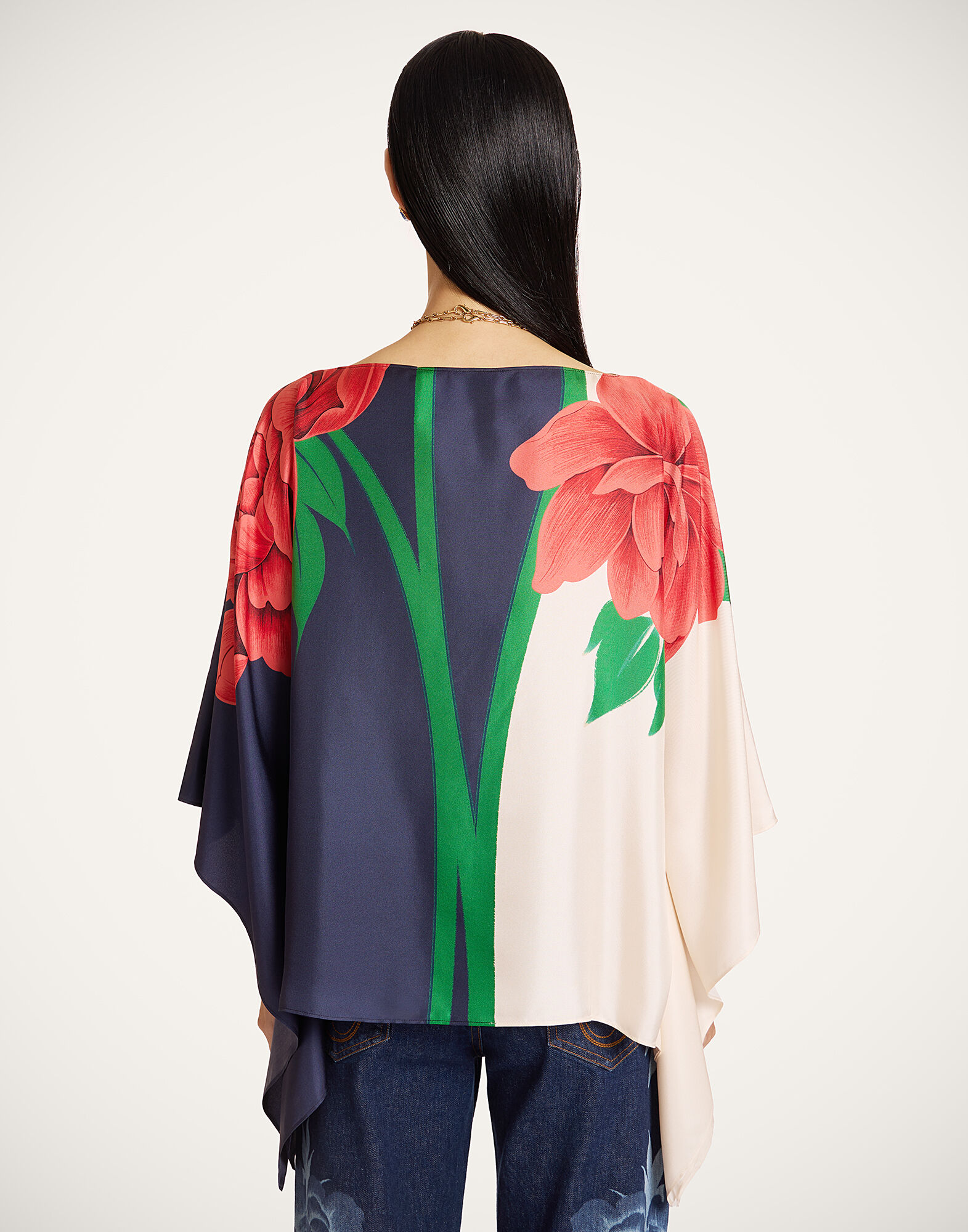 La DoubleJ Foulard Top Queen Peony Plac&eacute;e Blue TOP0195SIL029QPE02BU03