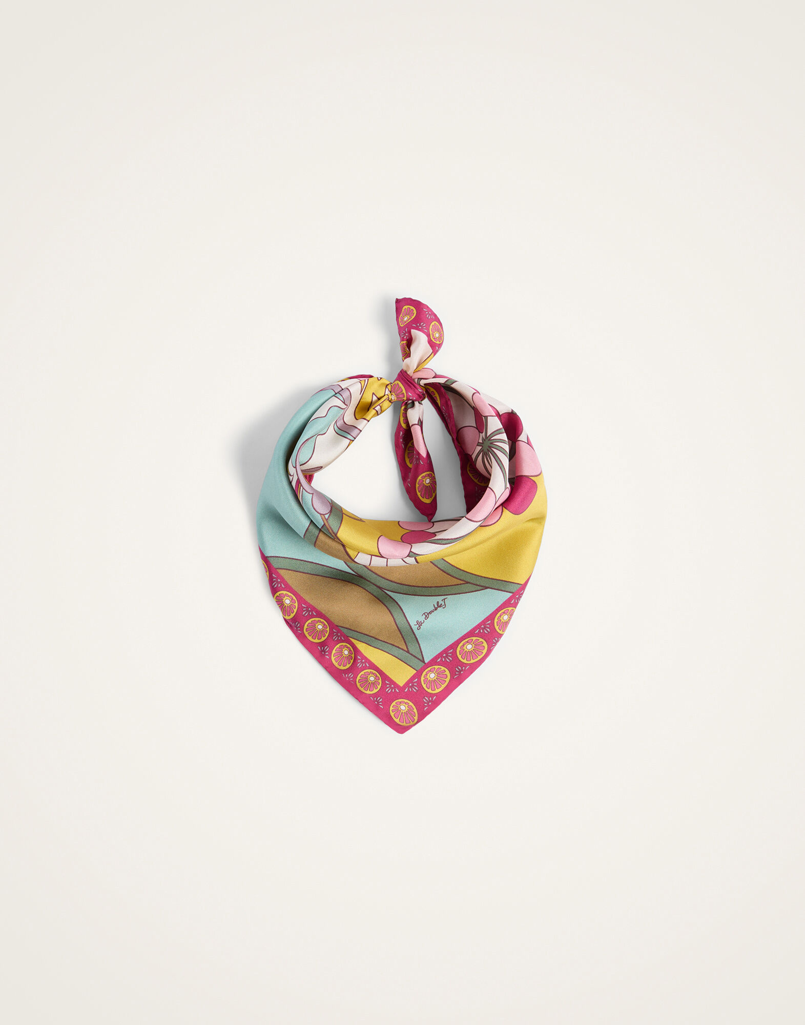 La DoubleJ Foulard 45 Florette Plac&eacute;e Fuchsia SCA0065SIL006FLO08PI03