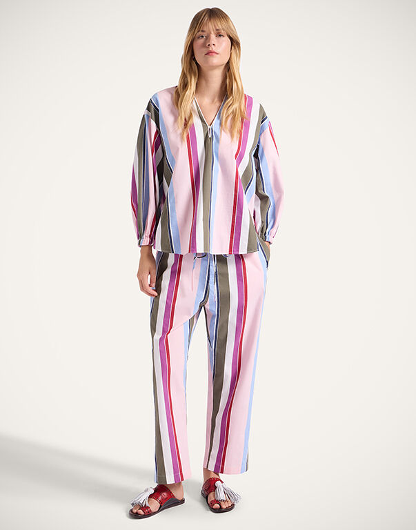 パンツ LA DOUBLEJ Women Straight Pants TRO0026 SIL006 PI01 Pink Stretch Pants in Pagoda Placée Pink for Women | La DoubleJ US