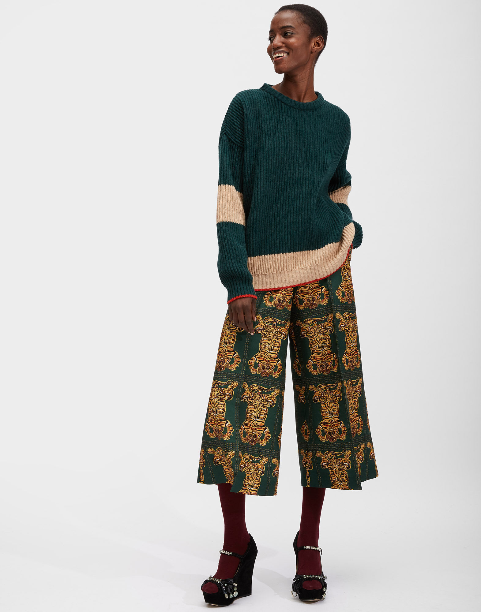 La DoubleJ Crew Boy Sweater Verde-Cammello PUL0061KNI037VAR0063