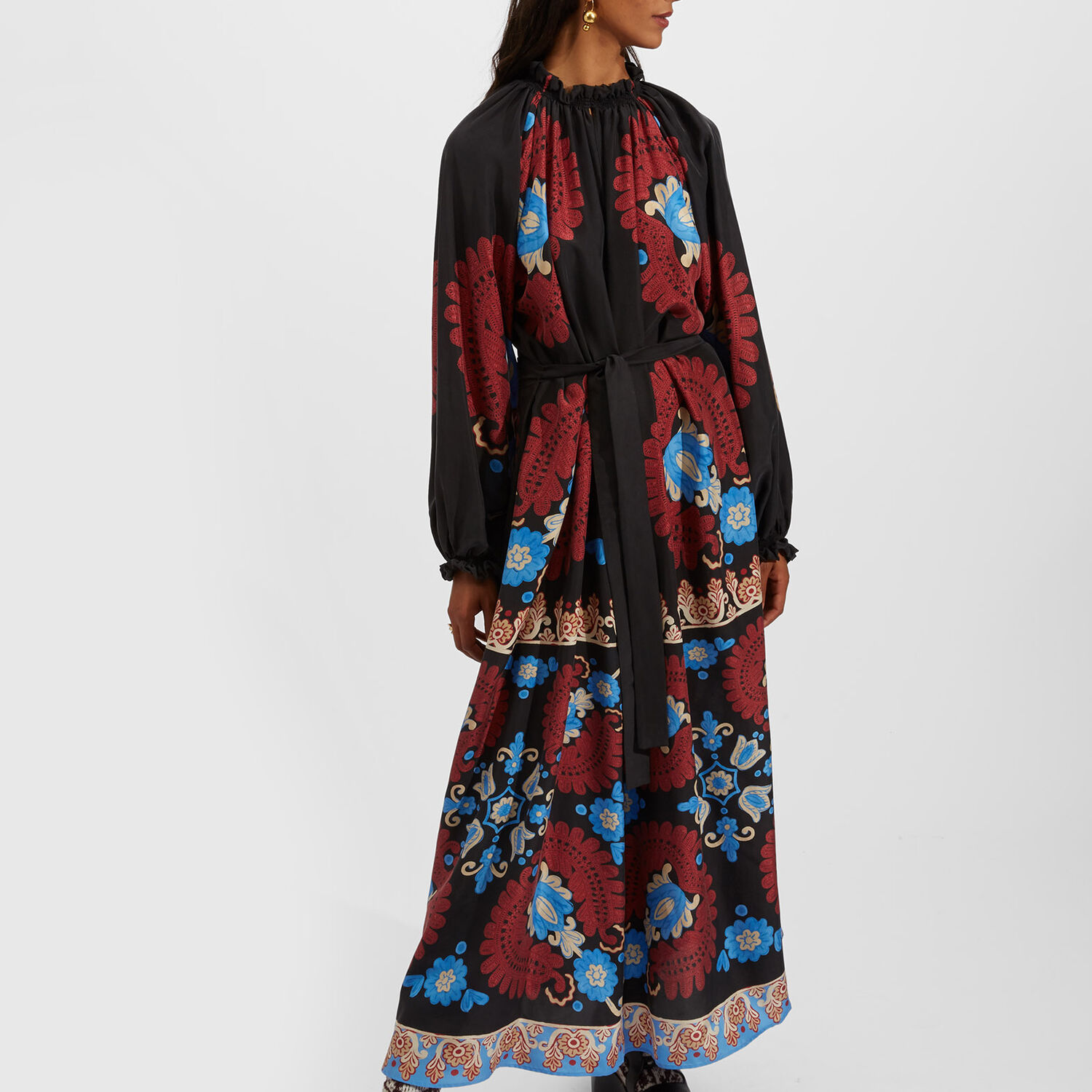 La Doublej Cerere Maxi Dress In Folky Hearts Black Placée