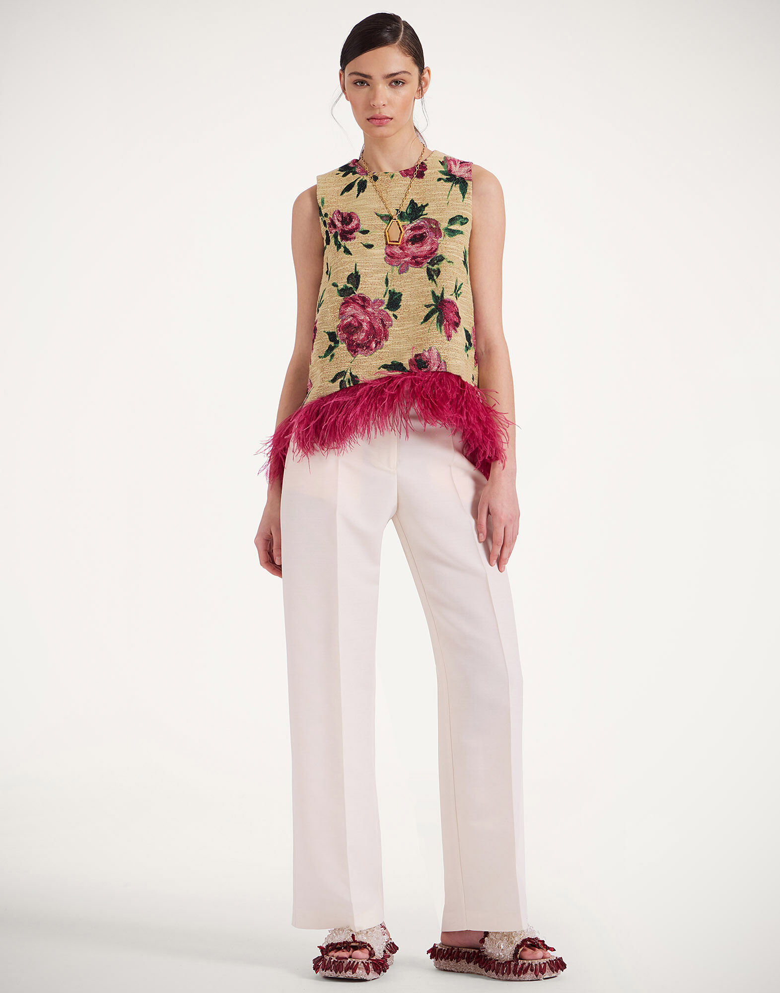 La DoubleJ La Scala Top Roses Light Beige TOP0013COT069ROS06BR01