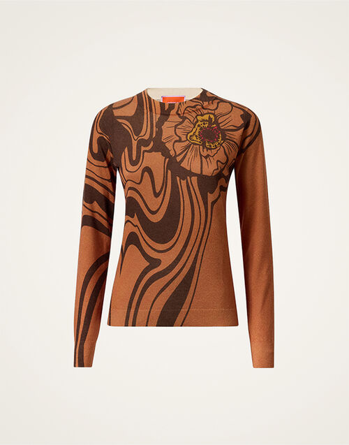 La DoubleJ Silky Crew Neck Big Blooms Brown PUL0305KNI172VA461BR02