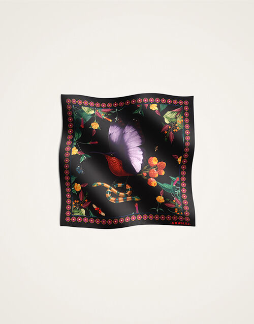 La DoubleJ Foulard 90 Zooflora Butterbird Placée Black SCA0067SIL006BTB03BL01