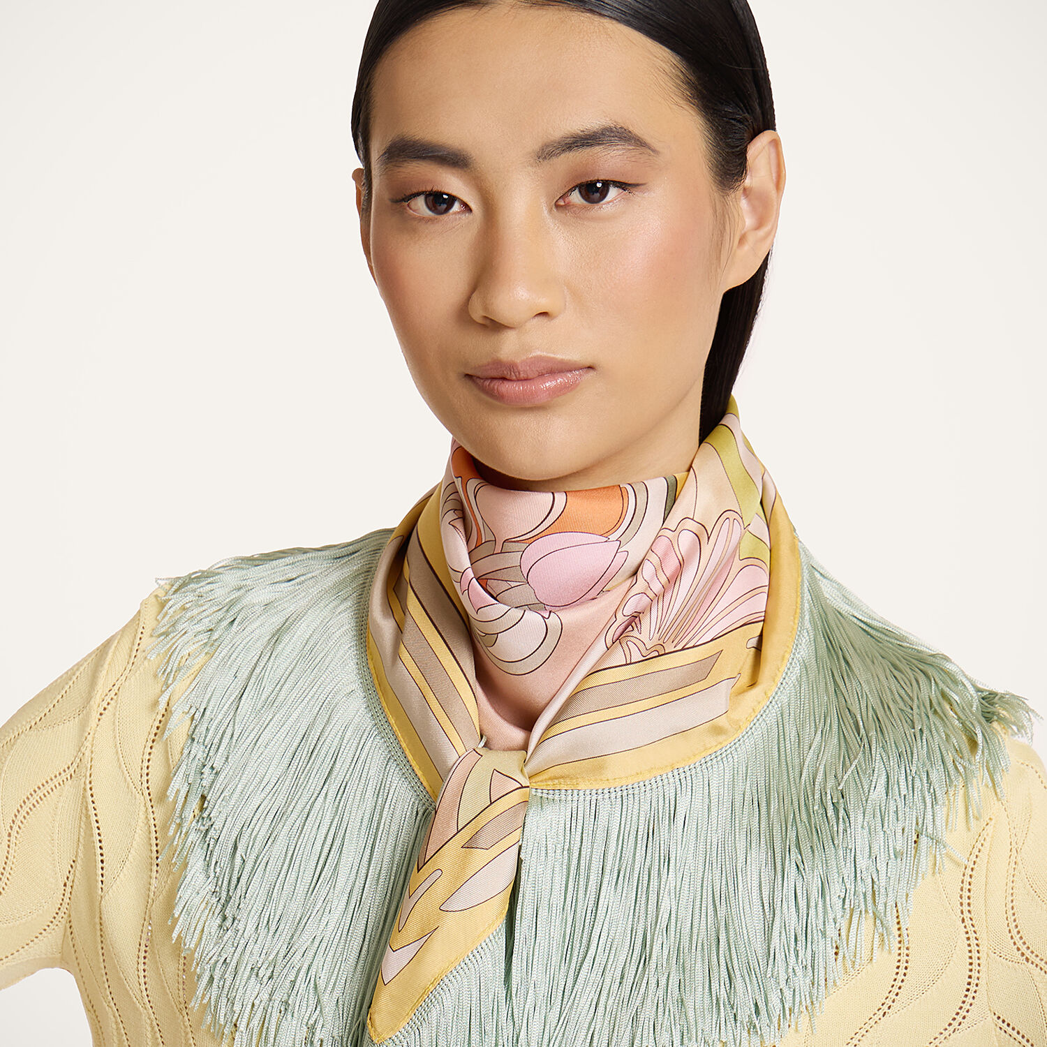 La Doublej Foulards & Scarves Women - Reversible Fringe Foulard 90 Tulip Placée Green One Size 100% Silk 