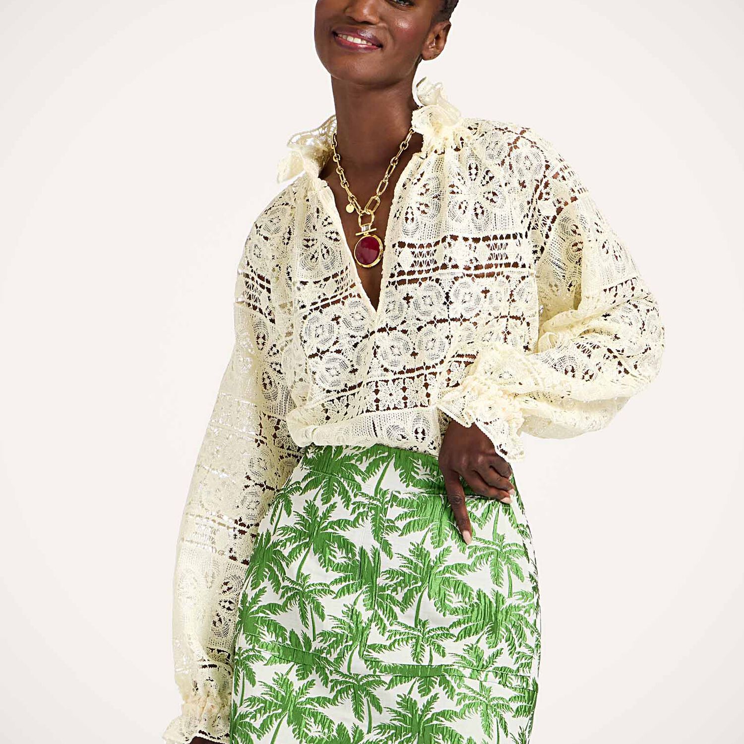  La Doublej Skirts Women - Short Skirt Tropicana White S 44% Acetate 33% Viscose 22% Polyester 1% Elastan 