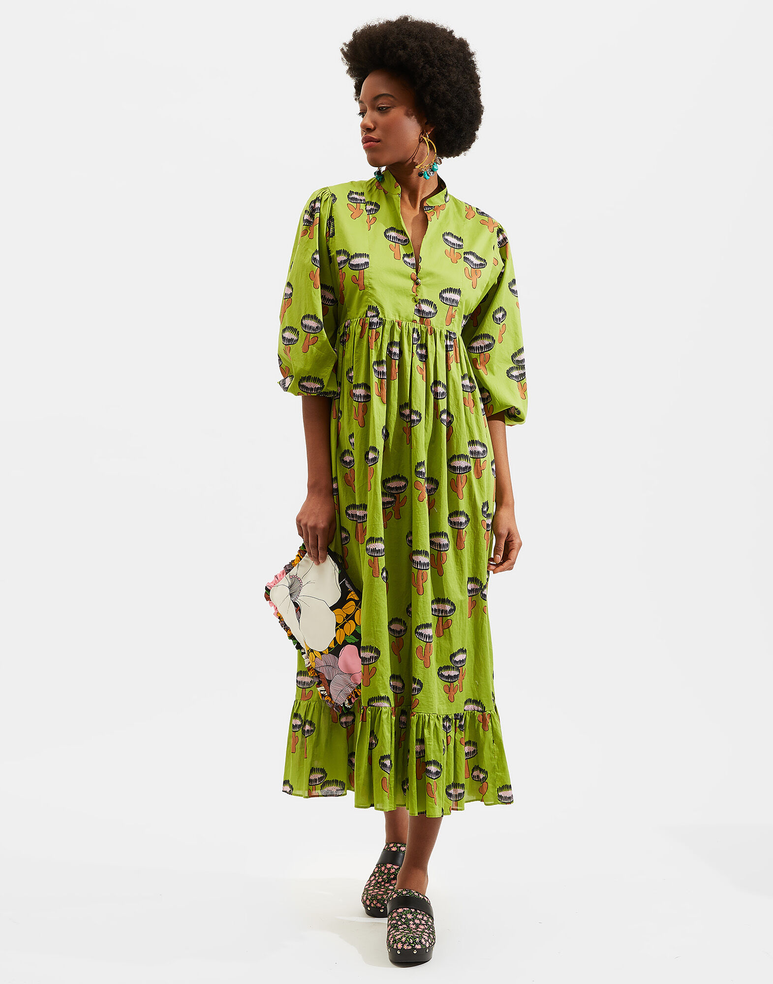 LaDoubleJ Quintana Dress Chirpy Cactus Verde DRE0156COT003CHI0002