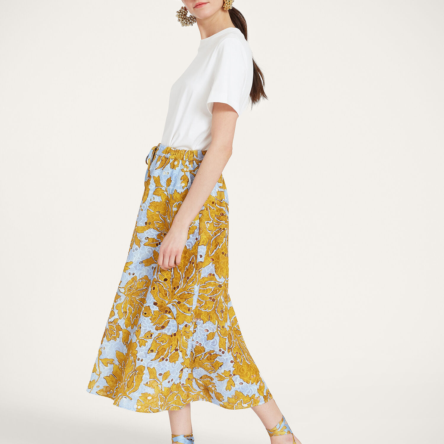 Shop La Doublej Drawstring Skirt In Tangle Light Blue