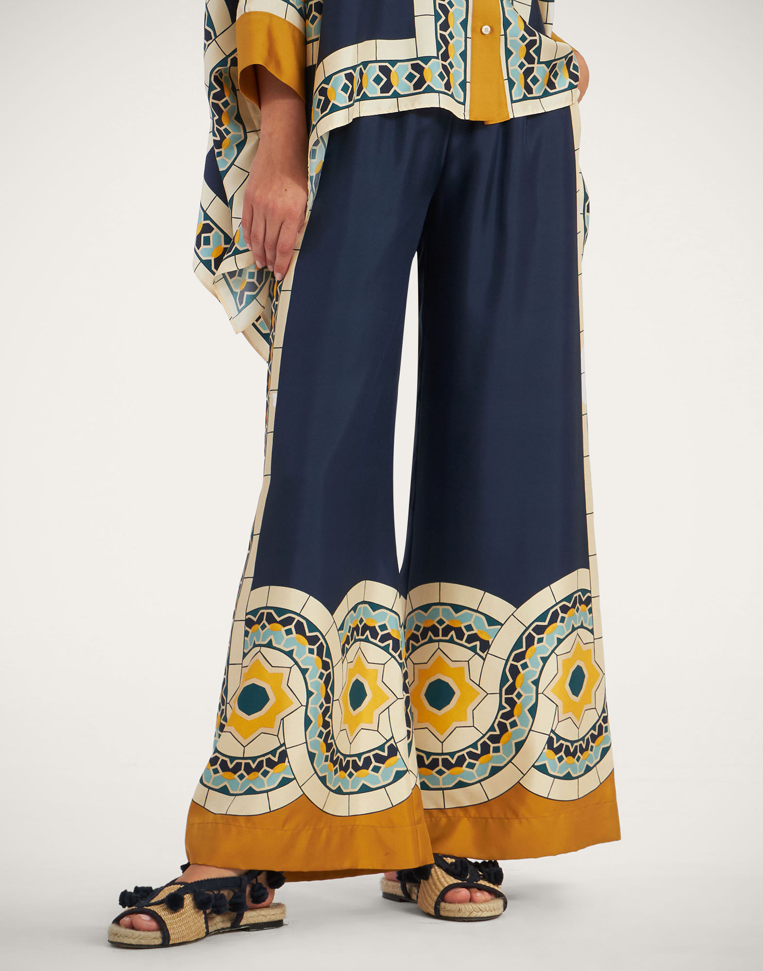 La DoubleJ Palazzo Pants Mudejar Plac&eacute;e Blue TRO0026SIL006MUD01BU03