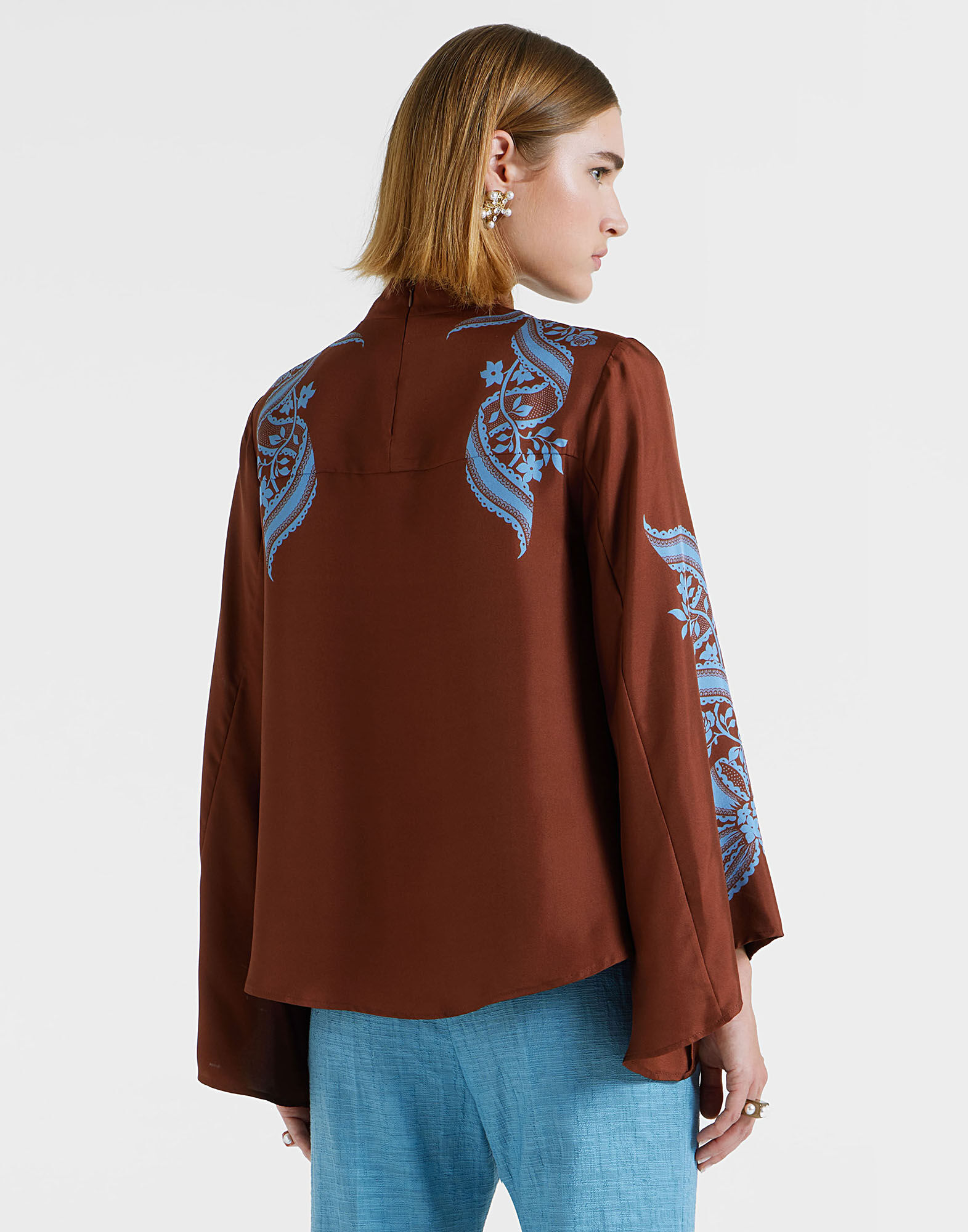 La DoubleJ Make An Exit Top Signoria Plac&eacute;e Brown TOP0117SIL006SIG01BR11