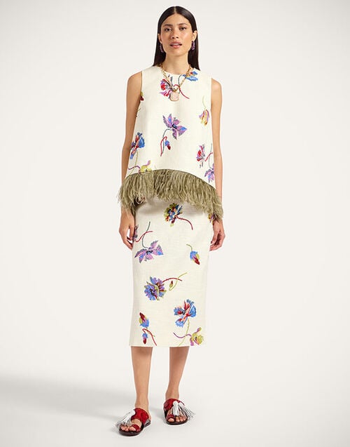 La DoubleJ Pencil Skirt La DoubleJ Pencil Skirt Infiorata White SKI0011COT005INF01WH01